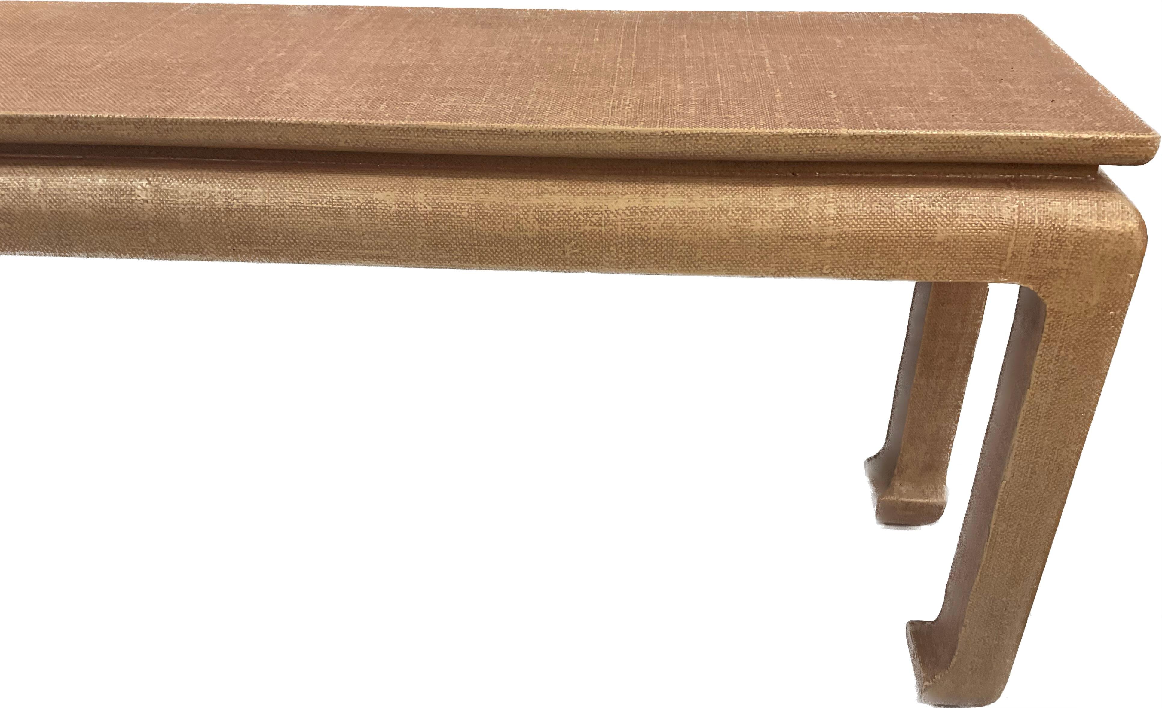 American Mid-Century Modern Karl Springer Style Grasscloth Console Table For Sale
