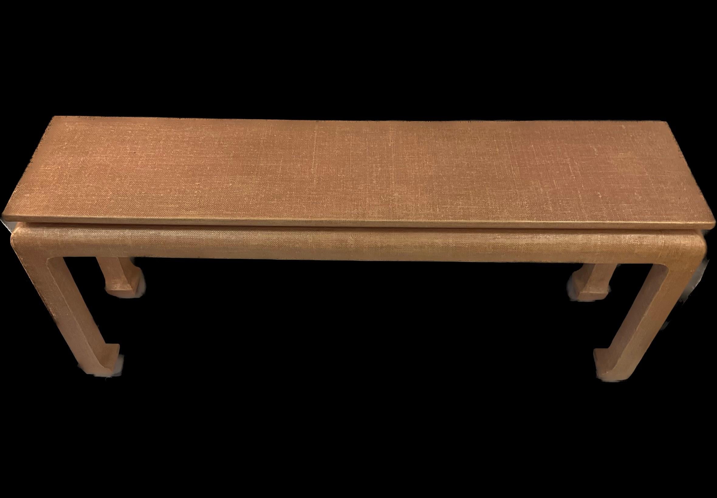Mid-Century Modern Karl Springer Style Grasscloth Console Table For Sale 1