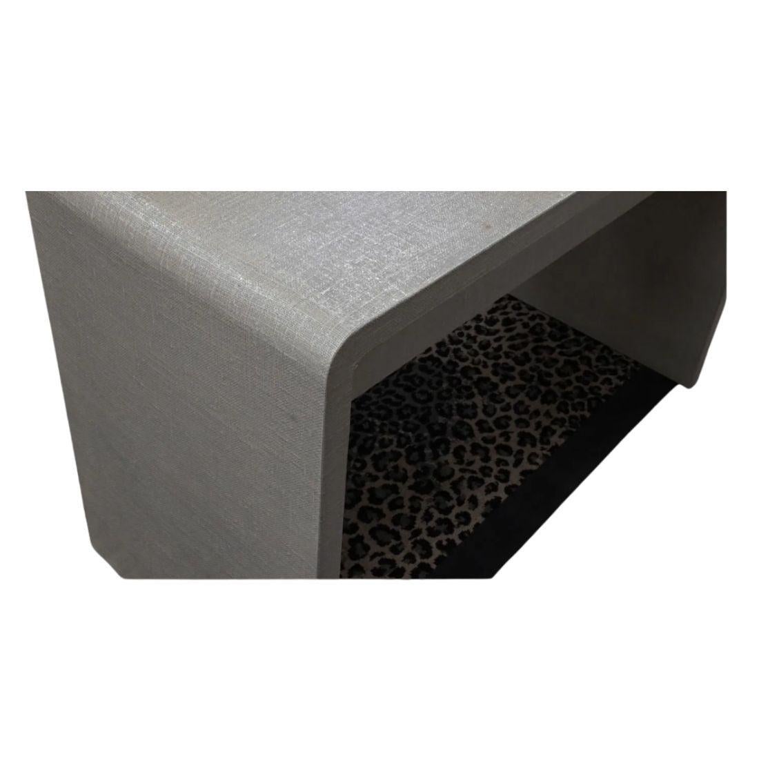 Lacquered Mid Century Modern Karl Springer Style Linen Console With Drawers For Sale