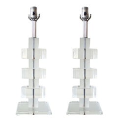 Mid-Century Modern Karl Springer Style Lucite Lamps, a Pair