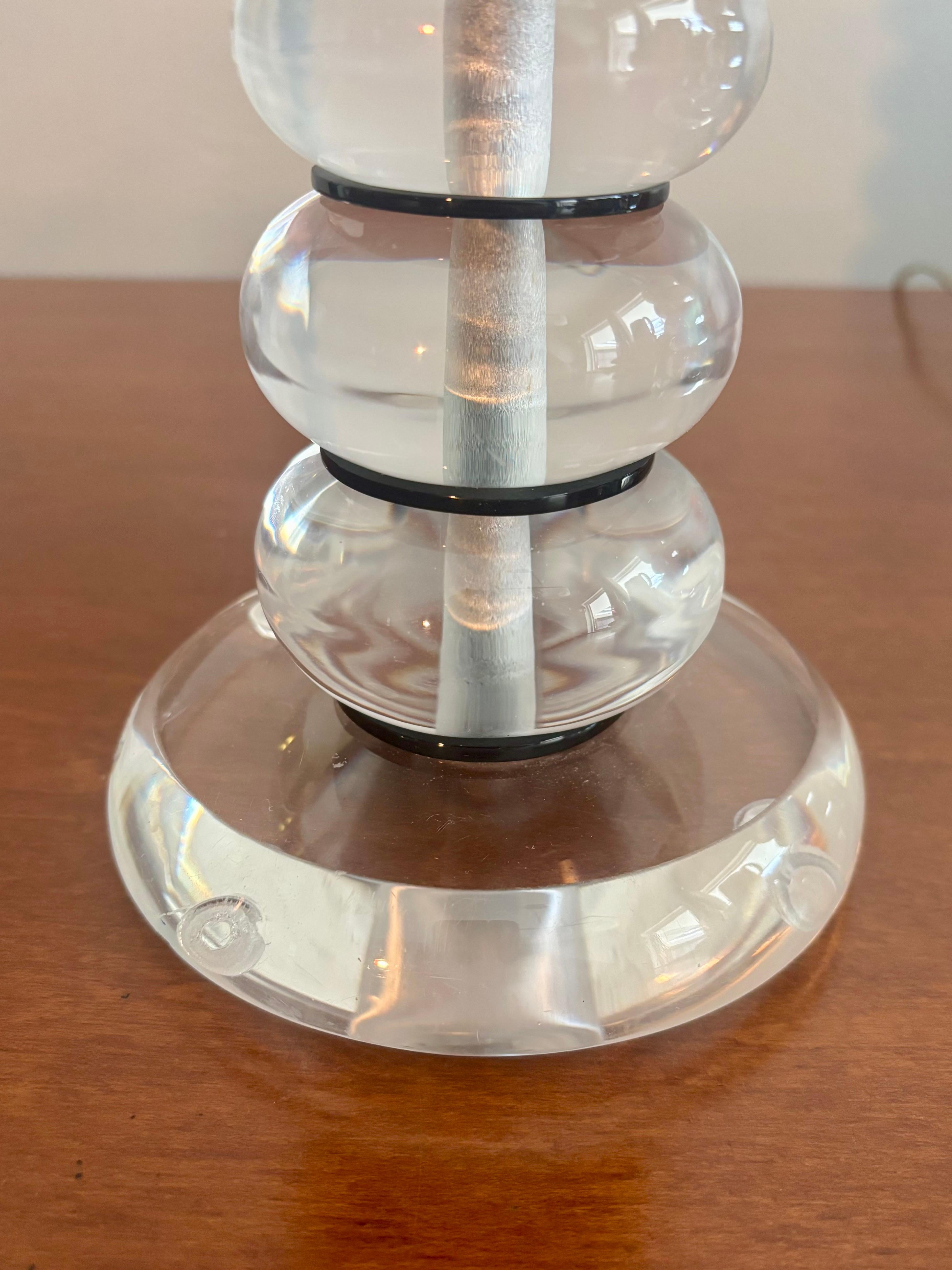 20th Century Mid Century Modern Karl Springer Style Stacked Lucite Table Lamps, a Pair For Sale