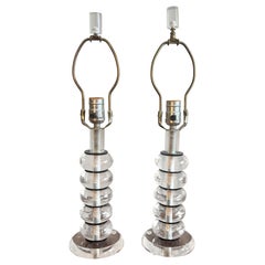 Mid Century Modern Karl Springer Style Stacked Lucite Table Lamps, a Pair