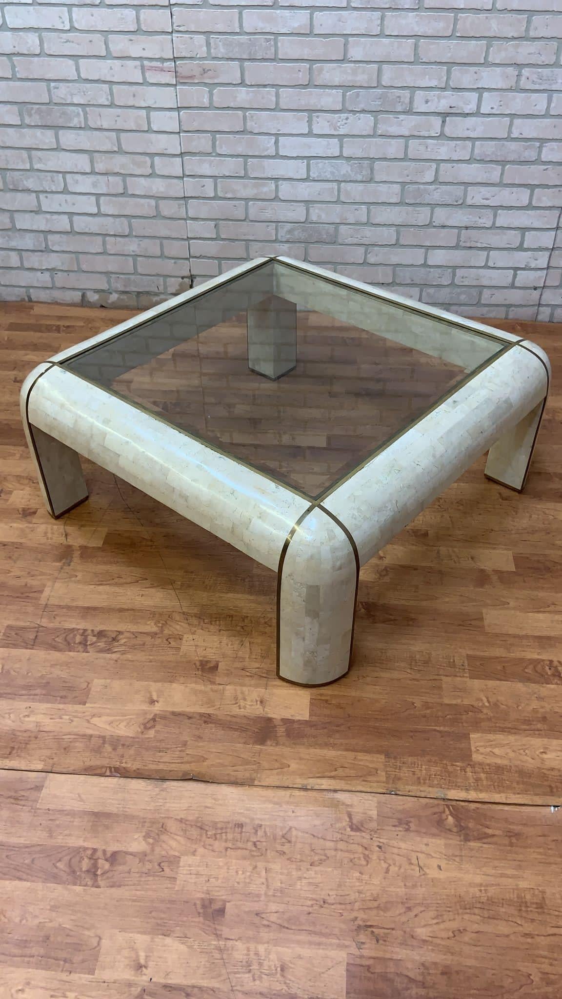 Mid-Century Modern Mid Century Modern Karl Springer Style Tessellated Marble Coffee Table For Sale