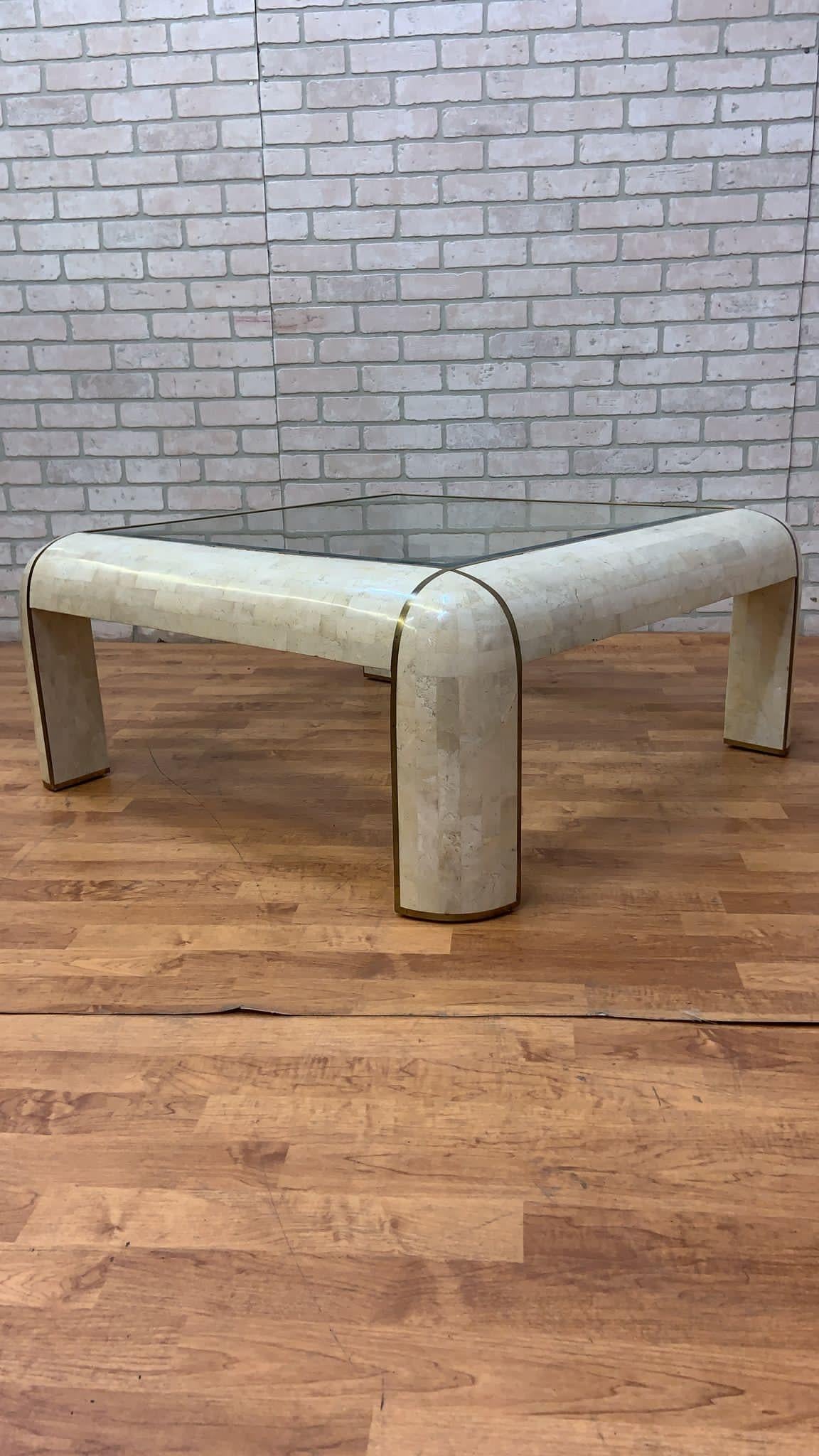 Américain Table basse en marbre tessellée de style Karl Springer, moderne du milieu du siècle dernier en vente