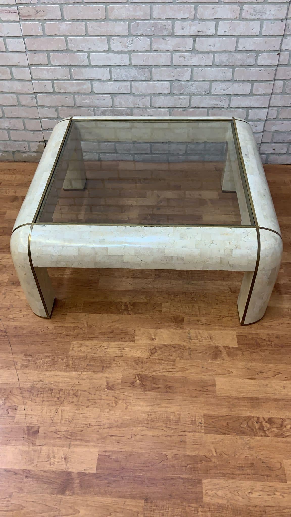 Hand-Crafted Mid Century Modern Karl Springer Style Tessellated Marble Coffee Table For Sale