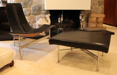 Mid-Century Modern Katavolos Laverne Leather Chrome Sling T Chair Ottoman, 1950s