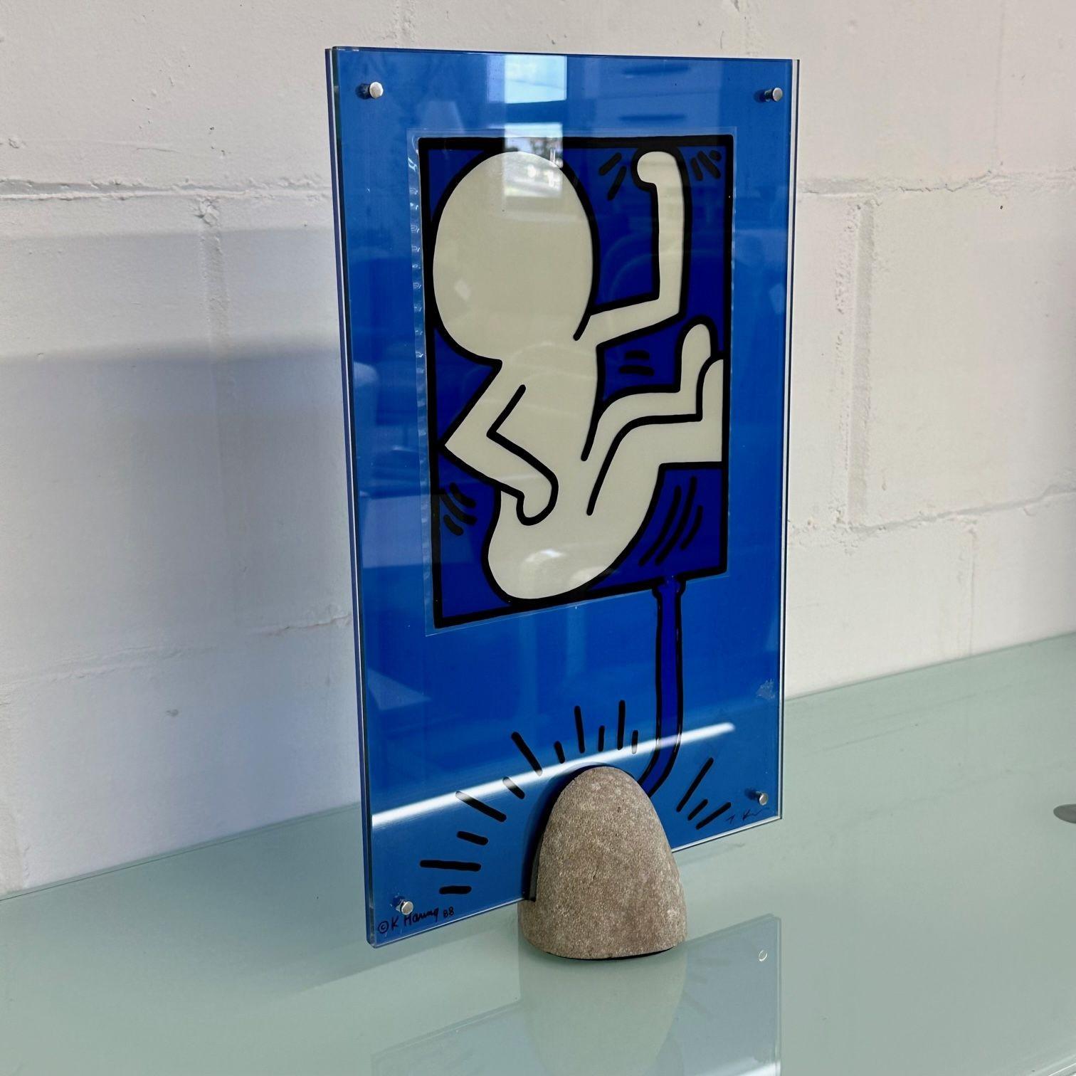 Late 20th Century Mid-Century Modern Keith Haring Sculpture / Lamp, Glass and Stone, Signed, 1988