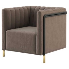 Moderner Kensington-Sessel aus der Mitte des Jahrhunderts mit Eisen-, Textil- und Messingdetails