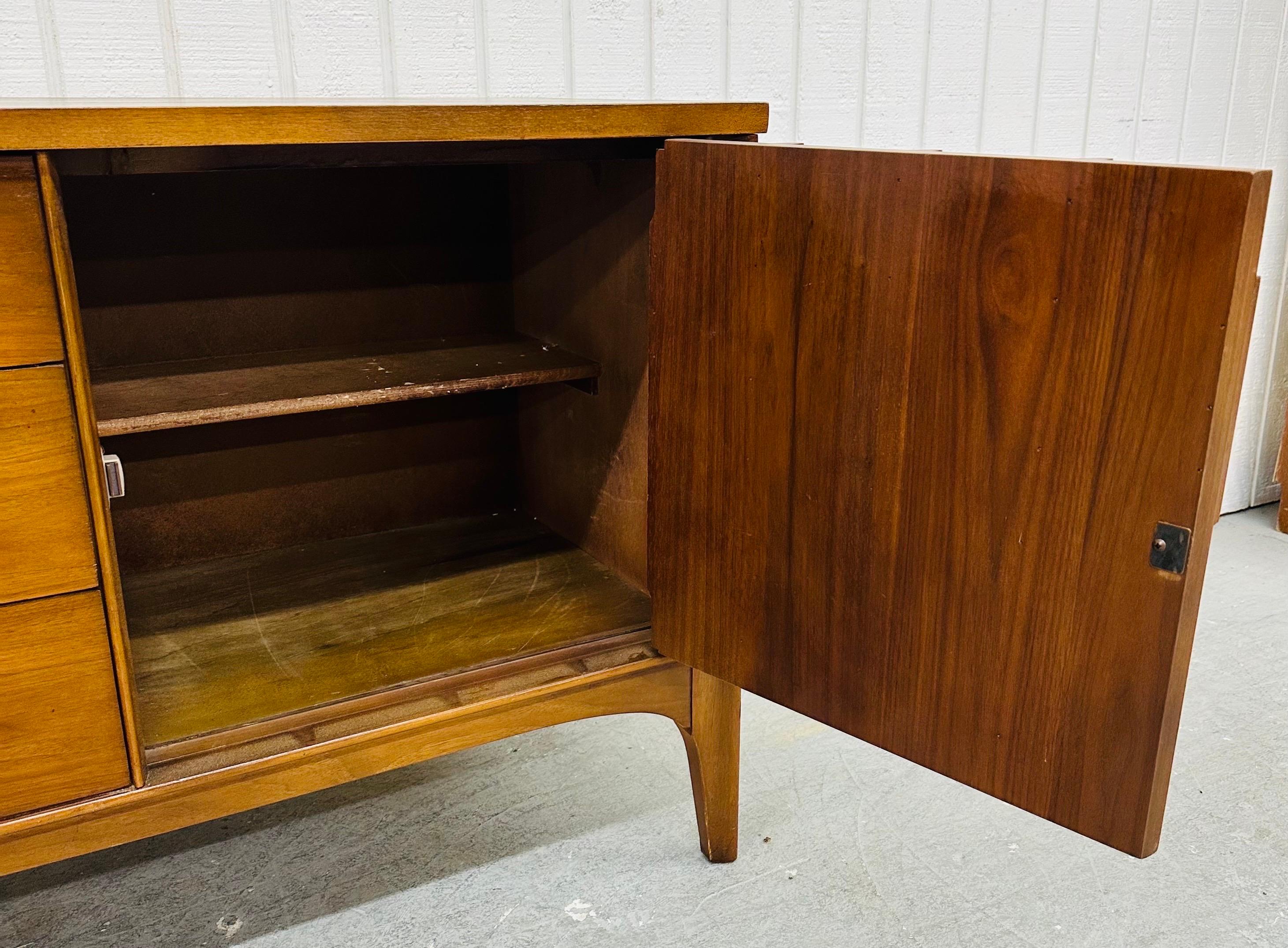 Brass Mid-Century Modern Kent Coffey Perspecta 9-Drawer Walnut Dresser