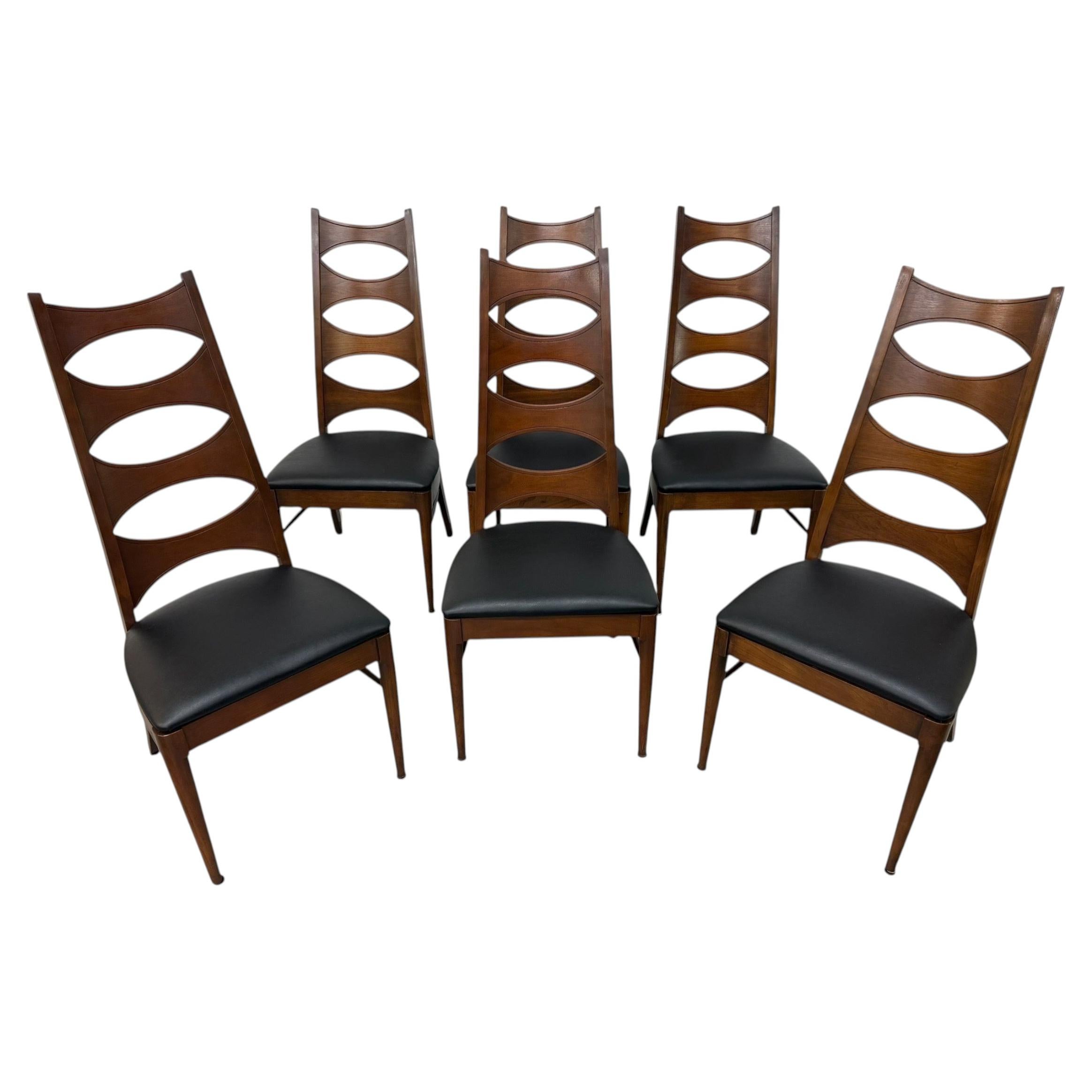 Sillas de comedor «Catseye» de nogal, diseño «Perspecta» de Kent Coffey, estilo «Mid-Century Modern» - Juego de 6