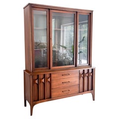 Mid Century Modern Kent Coffey Perspecta Sculpted Front Walnut Hutch