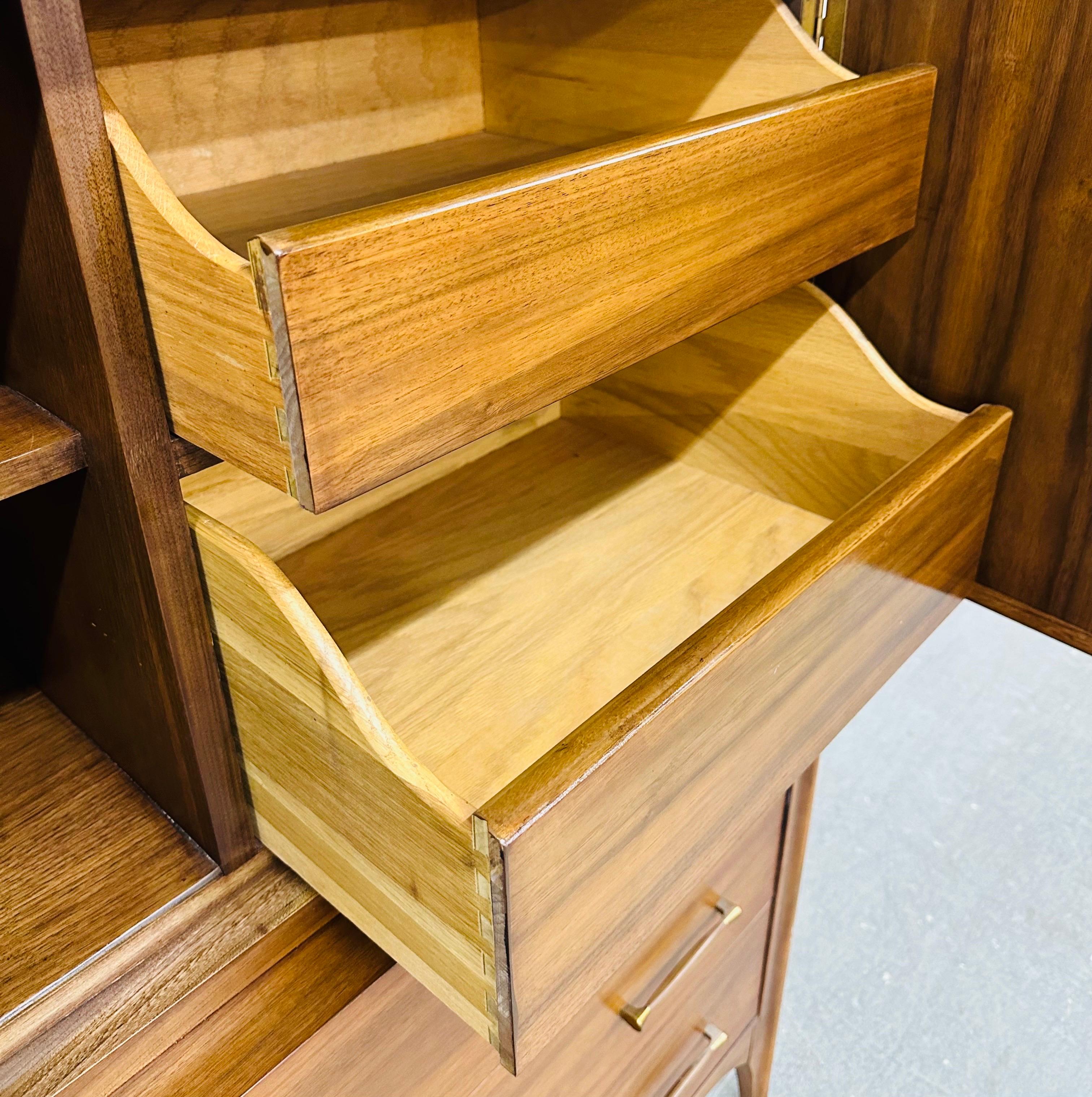 Brass Mid-Century Modern Kent Coffey Perspecta Walnut High Chest
