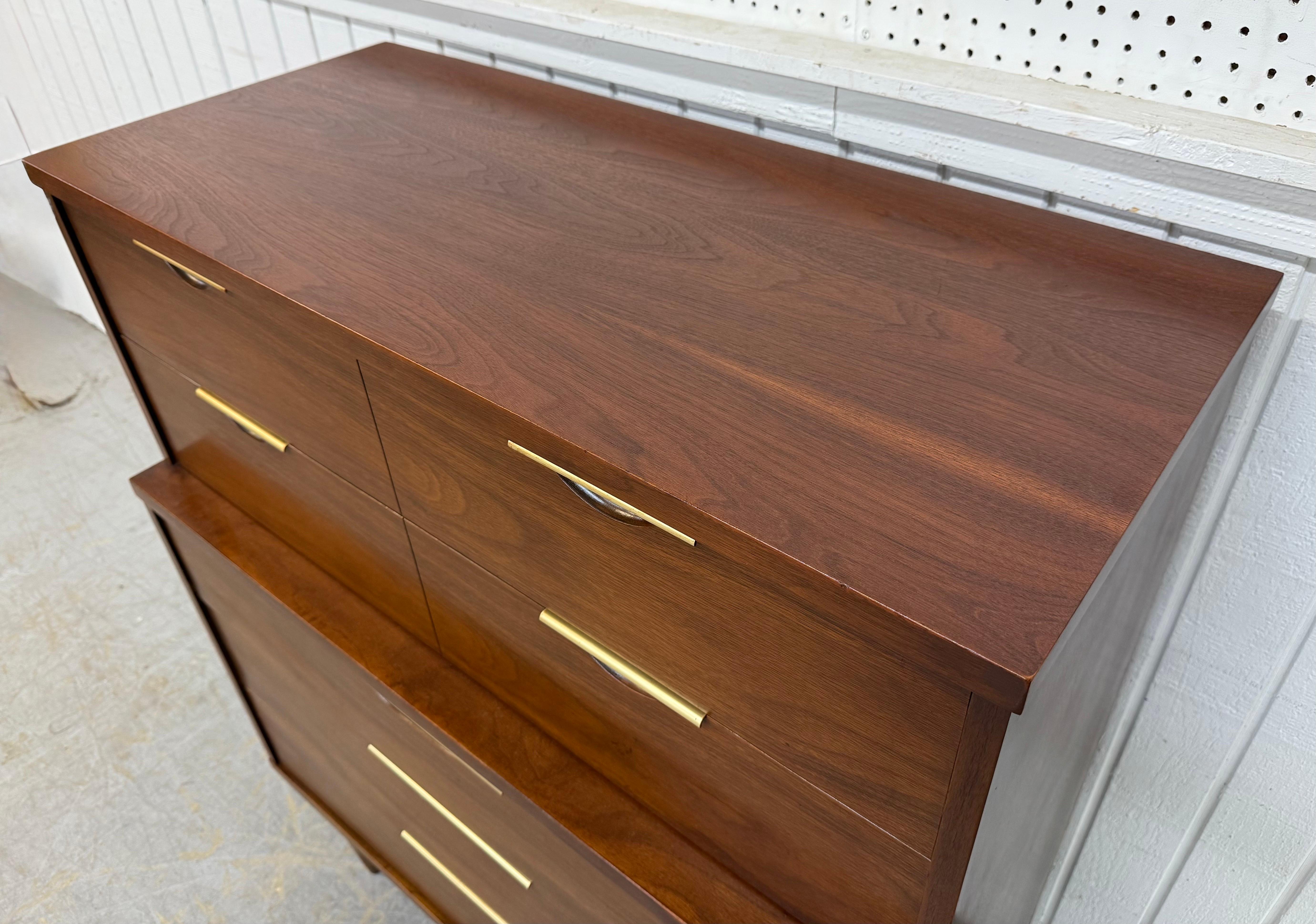 Brass Mid-Century Modern Kent Coffey Tableau Walnut High Chest For Sale