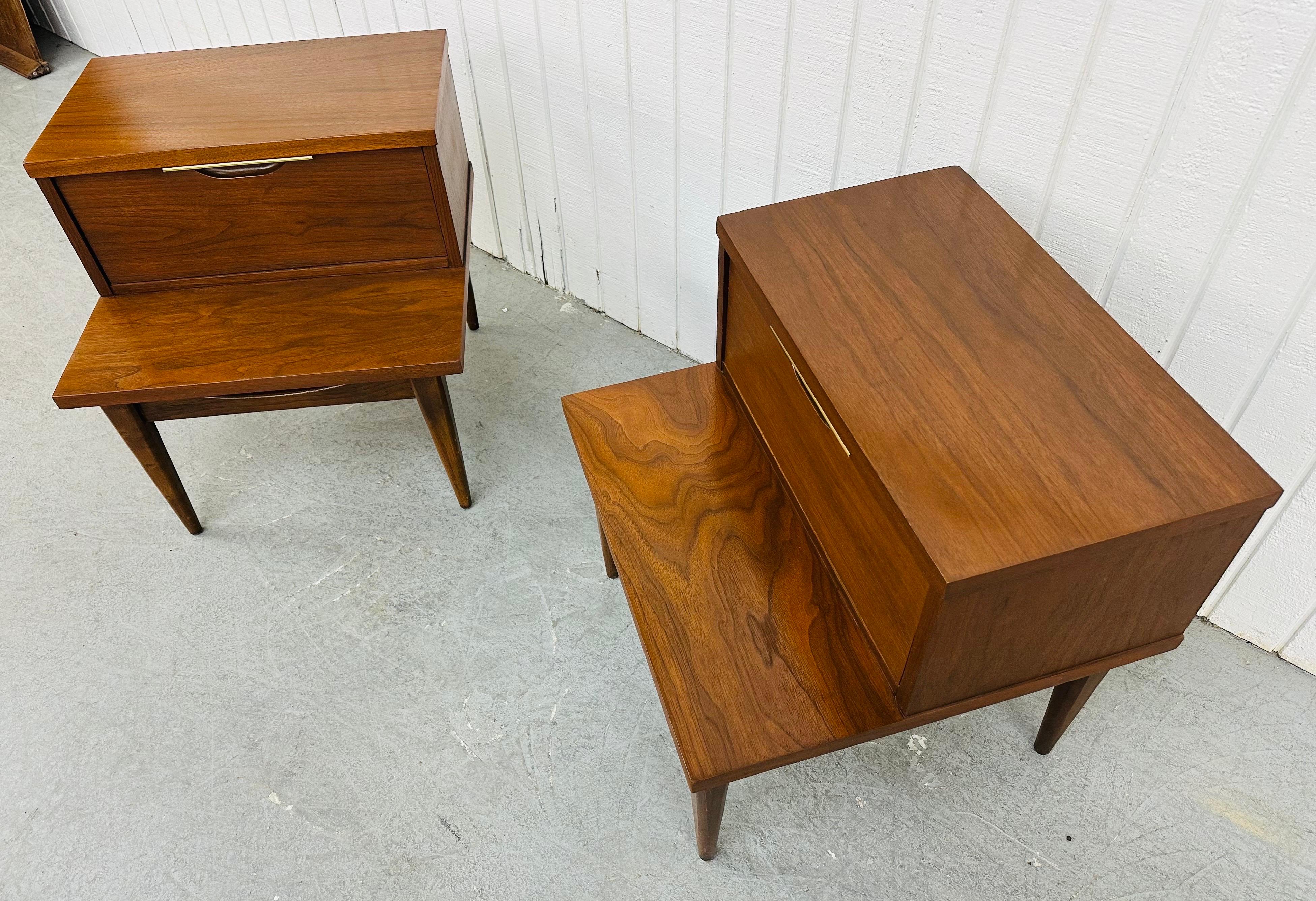 Metal Mid-Century Modern Kent Coffey Tableau Walnut Nightstands - Set of 2