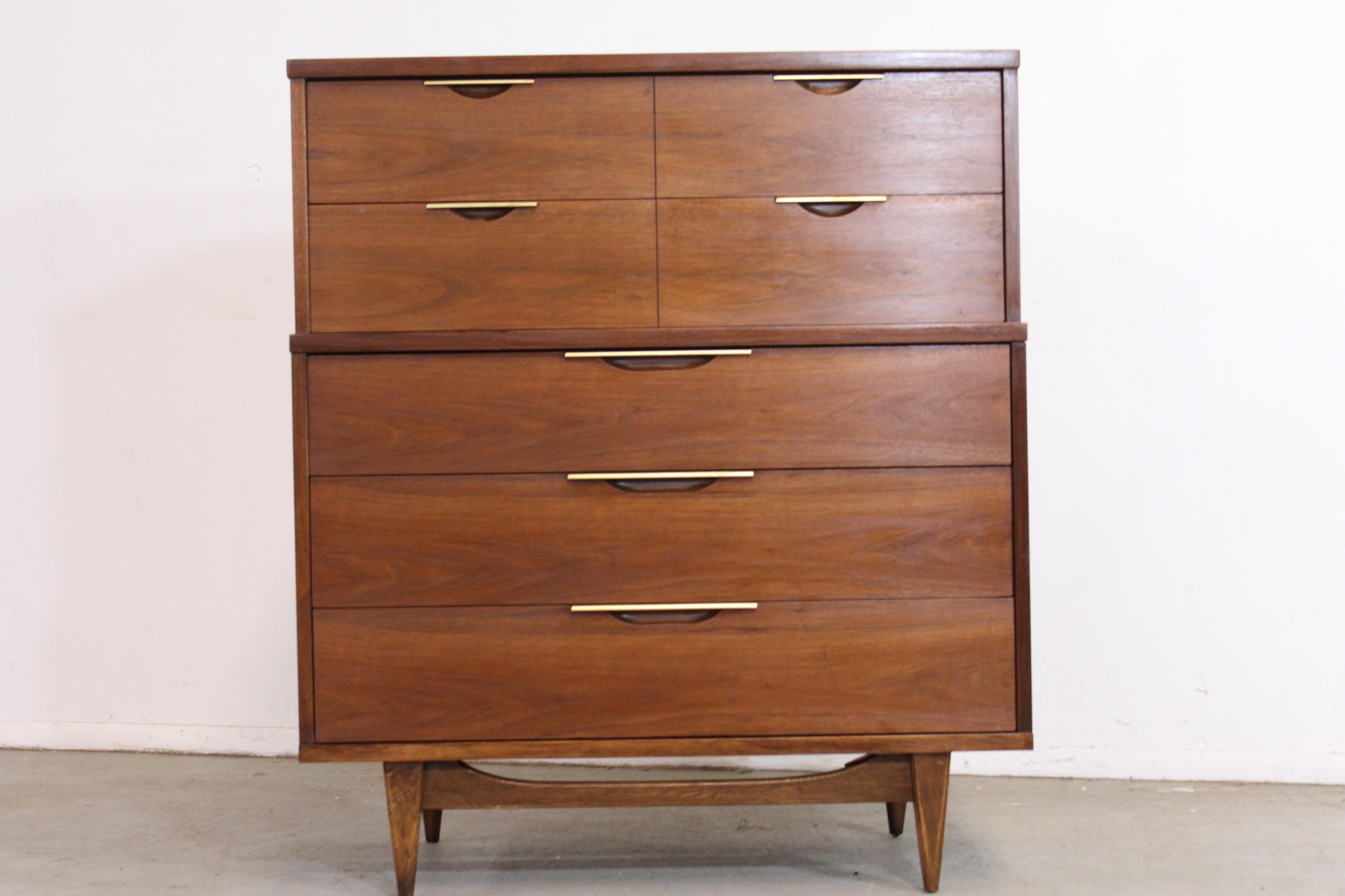 American Mid-Century Modern Kent Coffey Tableau Walnut Tall Chest on Stretcher Base