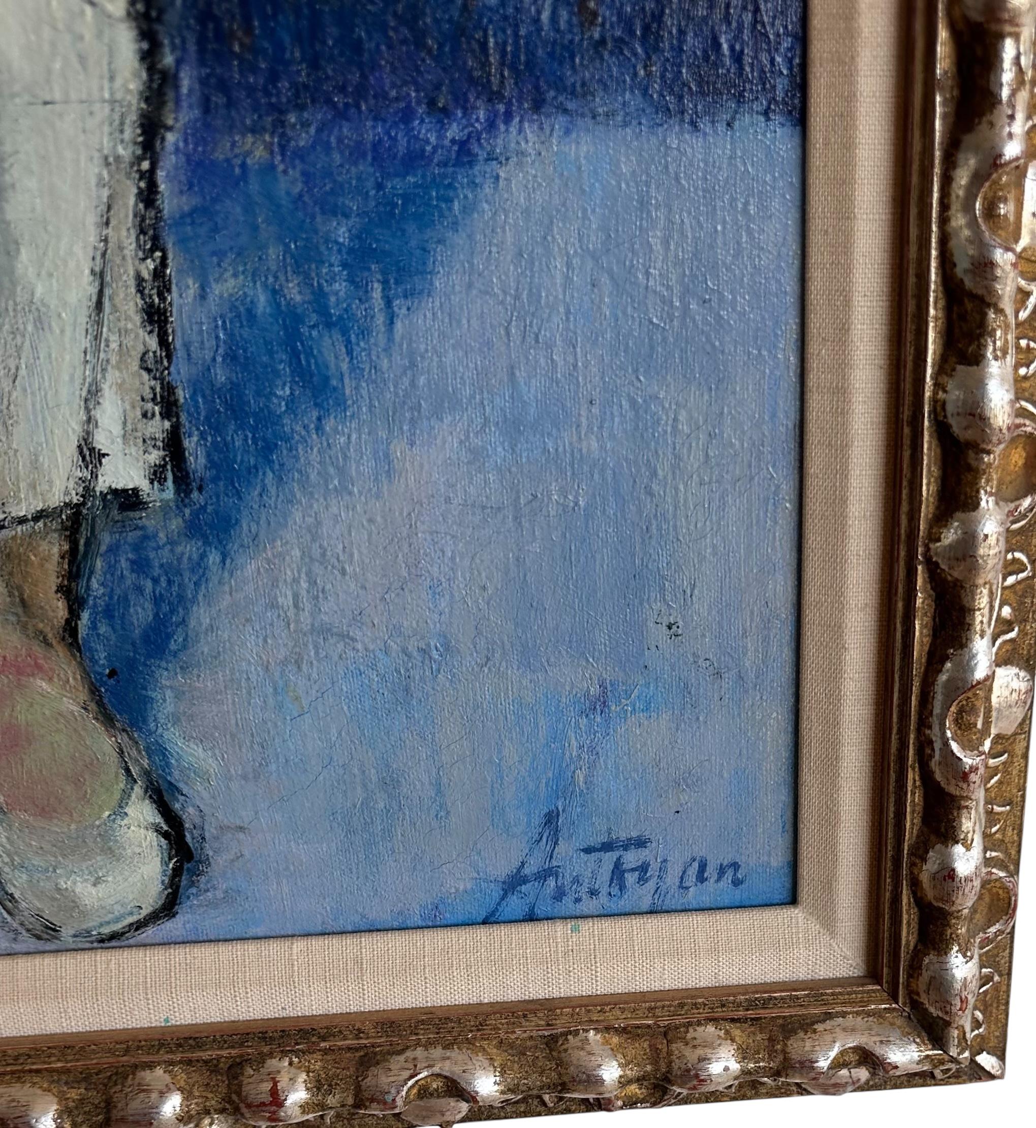 Mid-Century Modern Mid Century Modern Kero Antoyan Abstract Modernist Clown Oil Painting For Sale