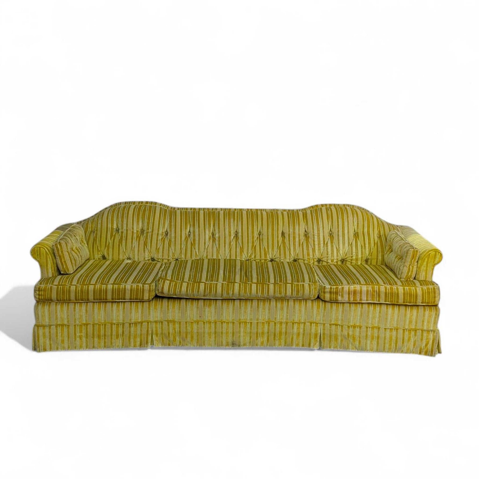 Mid-Century Modern Key City Furniture Striped Yellow Tufted Sofa en vente 9