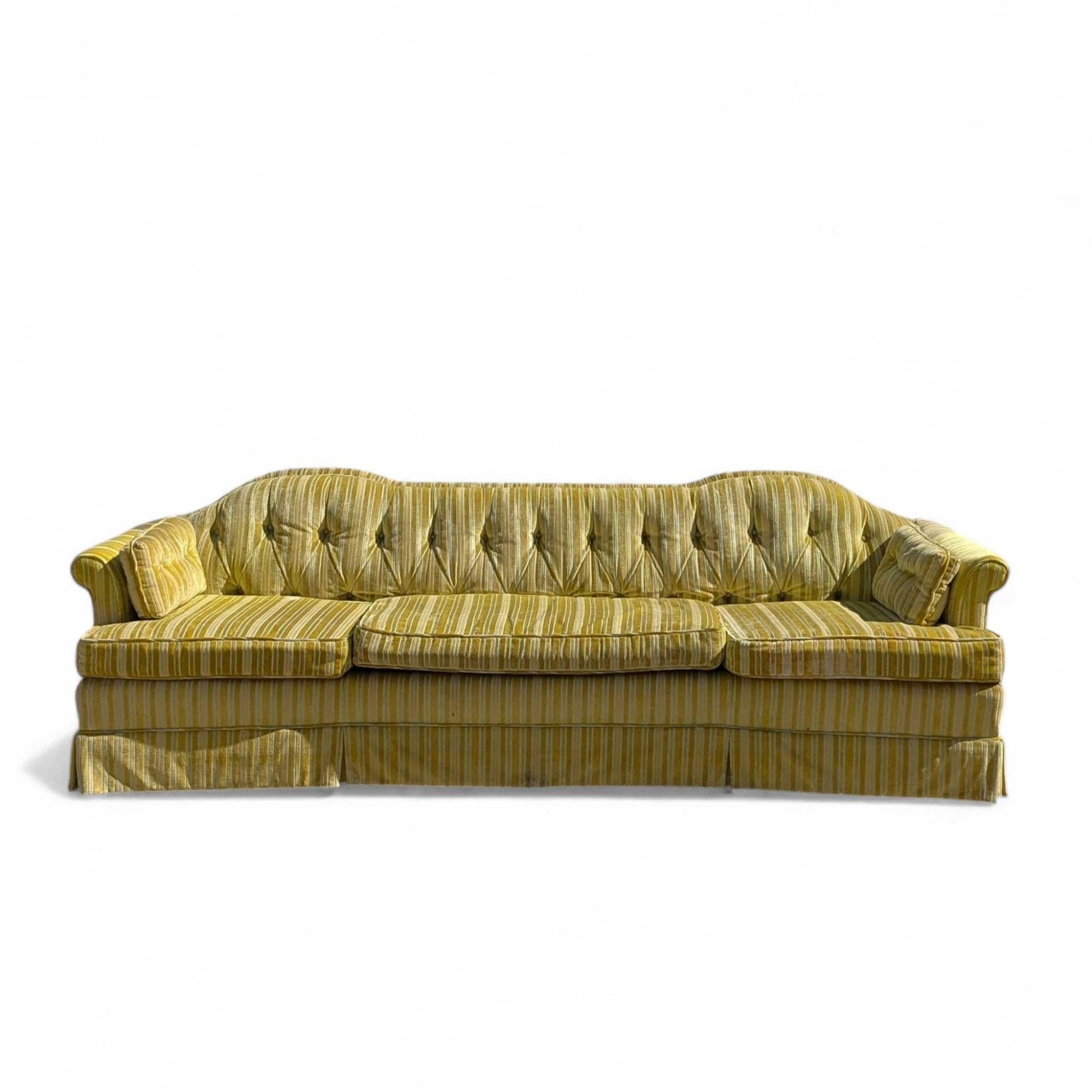 Mid-Century Modern Key City Furniture Striped Yellow Tufted Sofa en vente 11