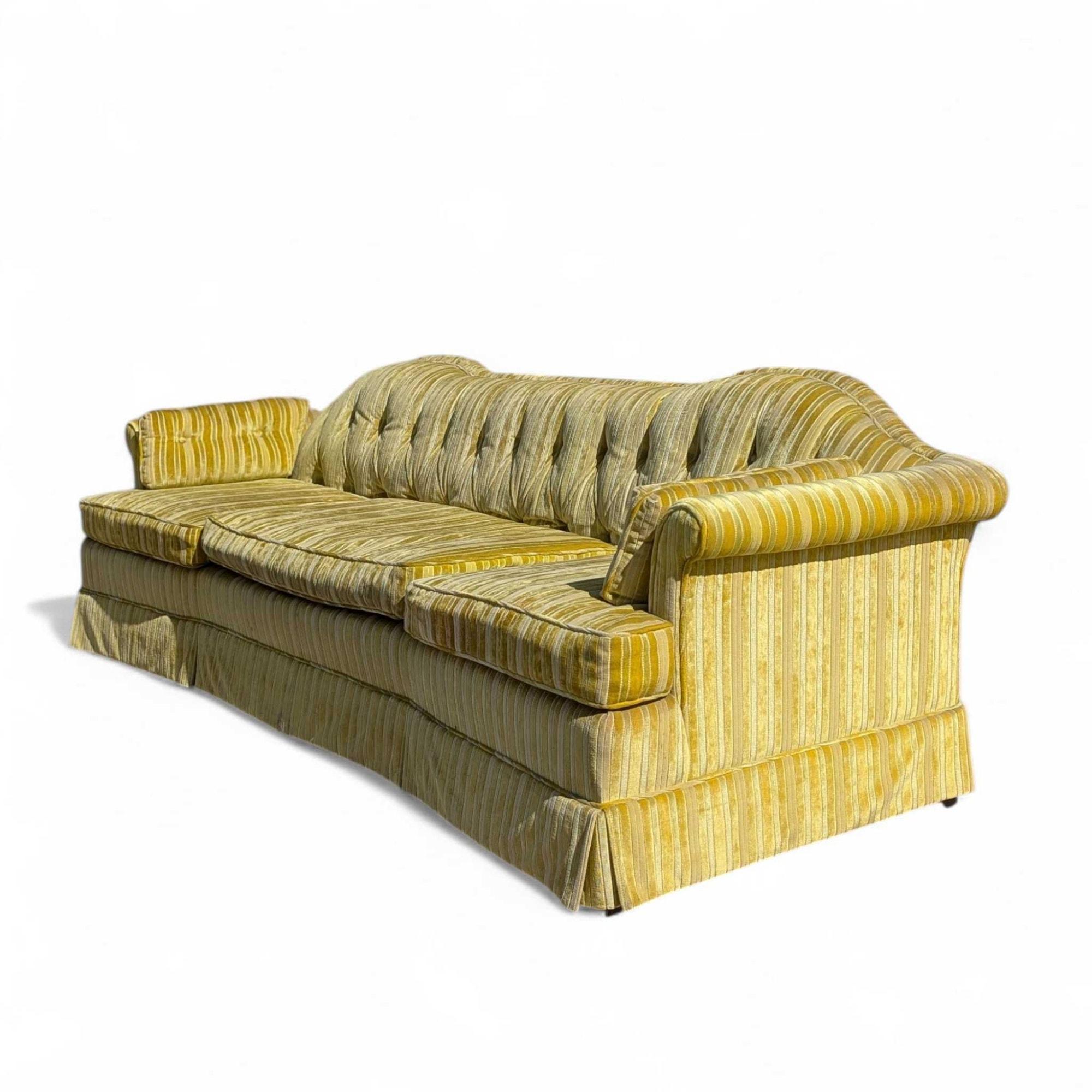 Mid-Century Modern Key City Furniture Striped Yellow Tufted Sofa en vente 13