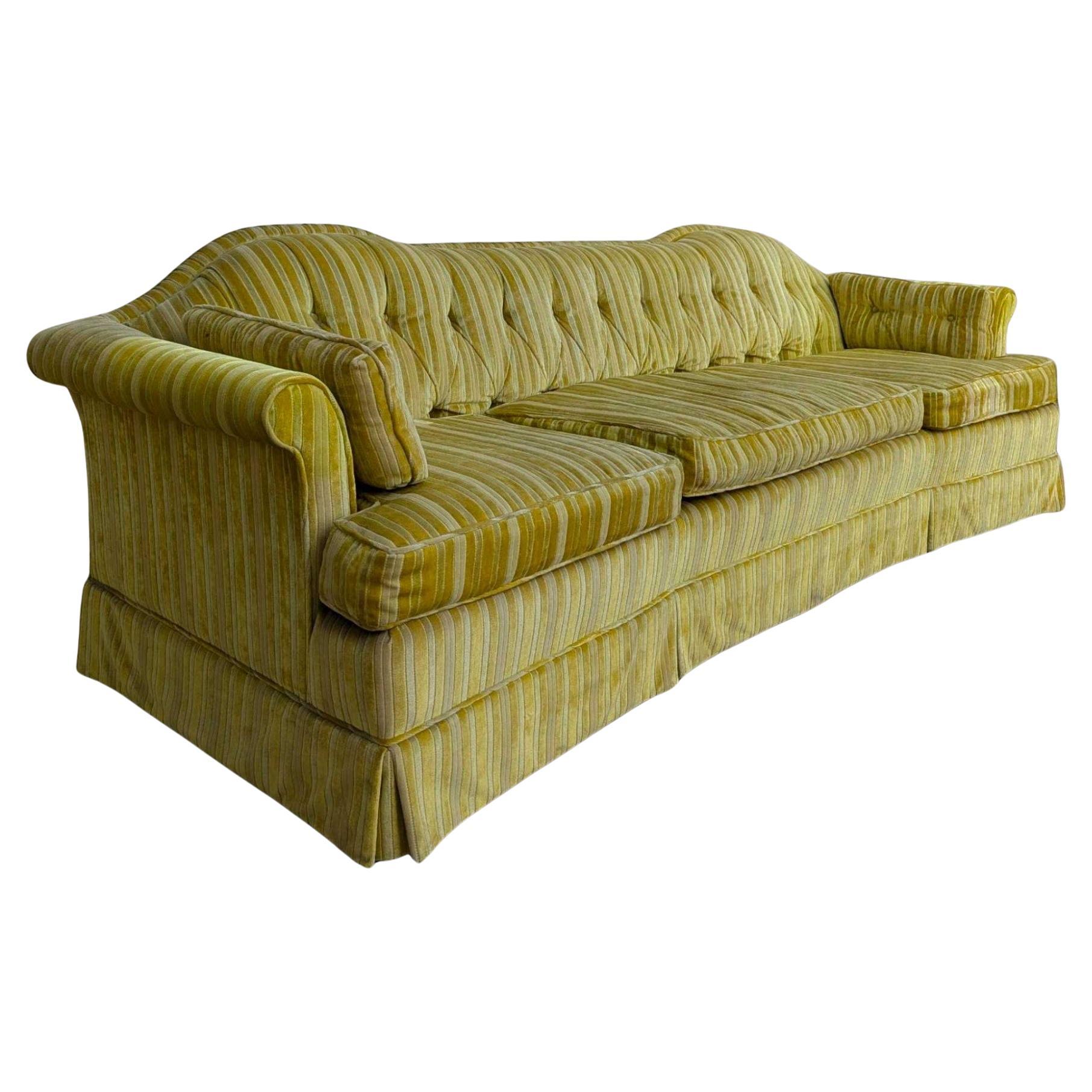 Mid-Century Modern Key City Furniture Striped Yellow Tufted Sofa