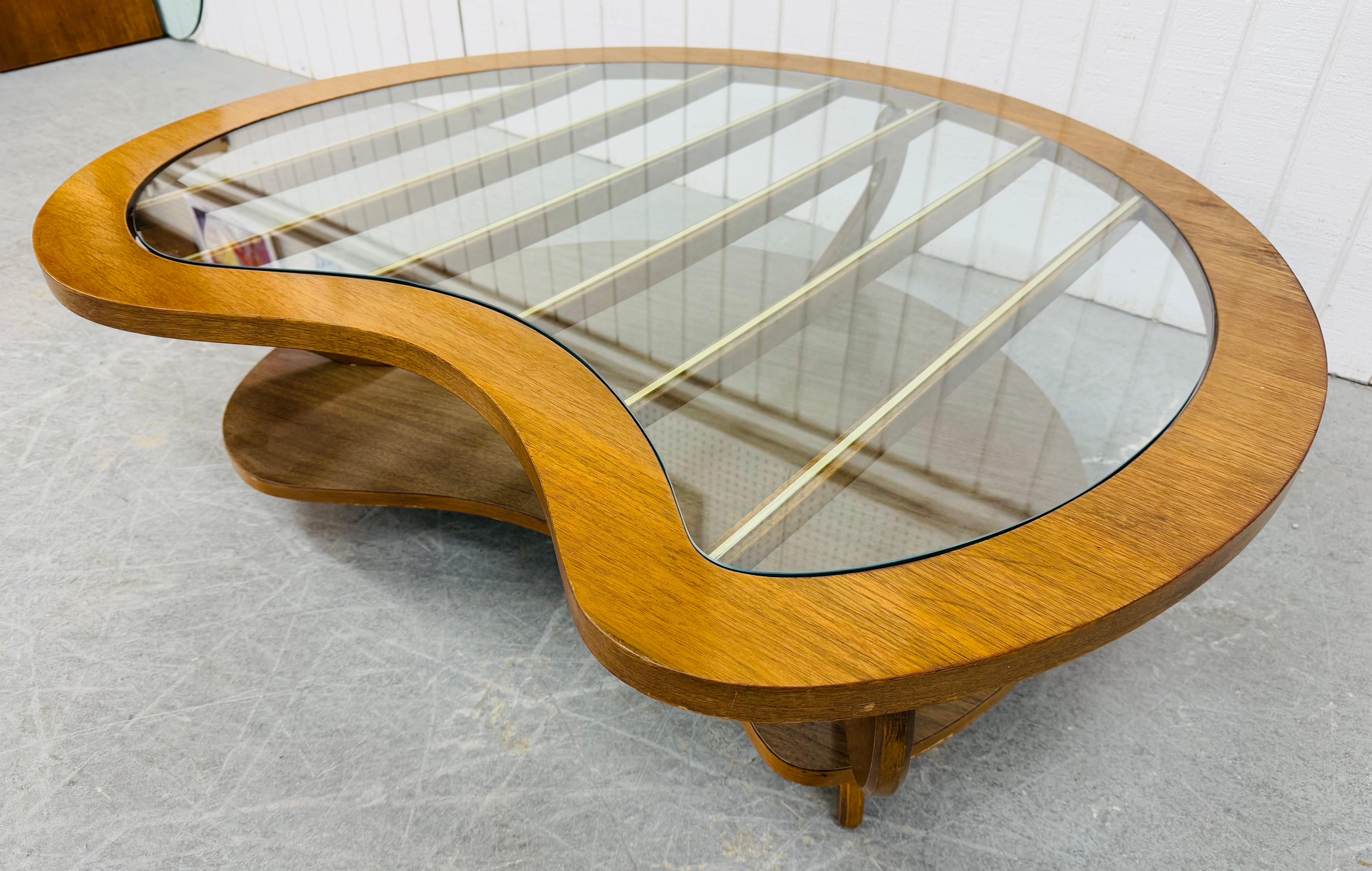 American Mid-Century Modern Kidney Glass Top Walnut Coffee Table