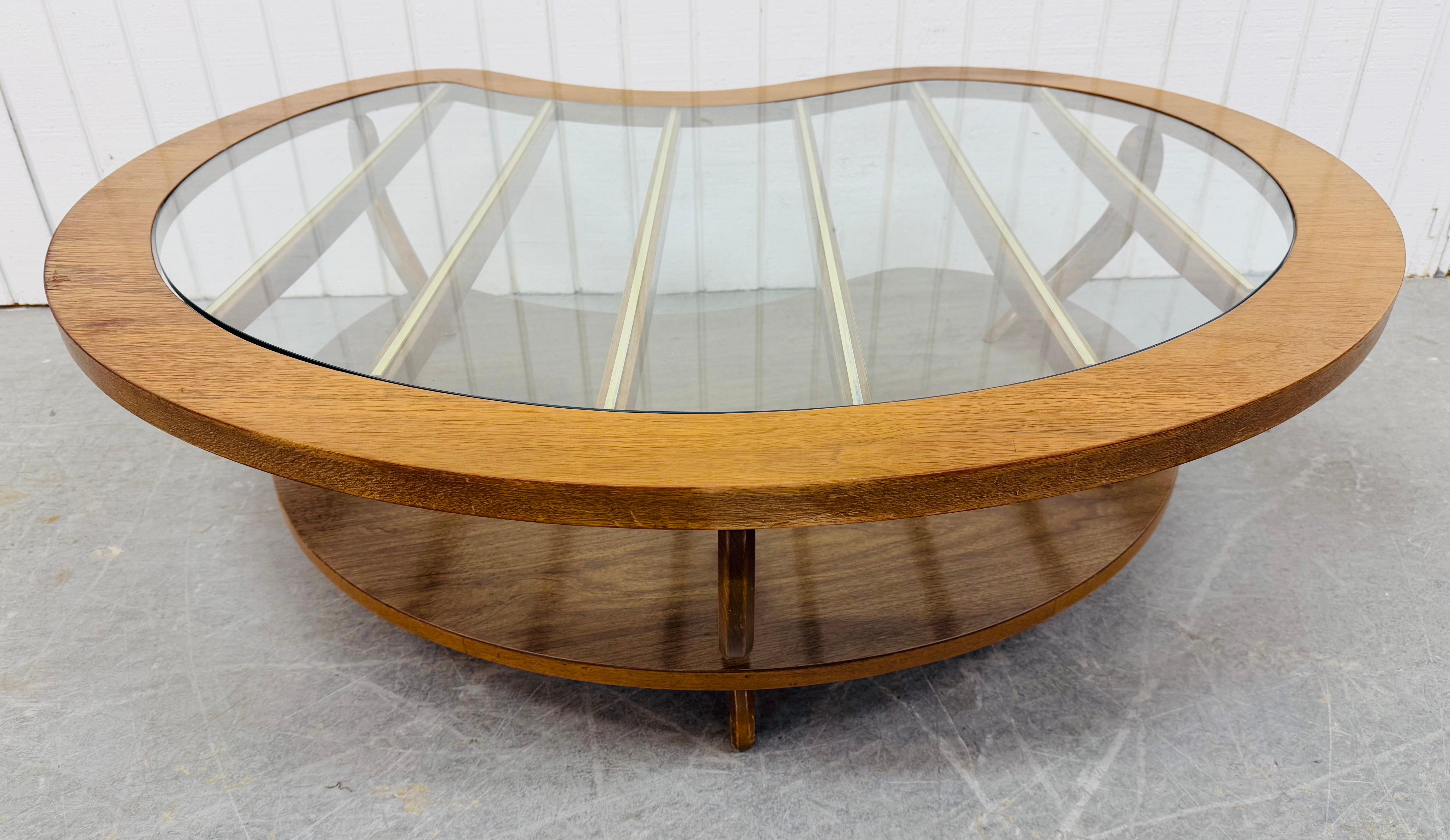 Mid-Century Modern Kidney Glass Top Walnut Coffee Table In Good Condition In Clarksboro, NJ