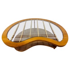 Mid-Century Modern Kidney Glass Top Walnut Coffee Table