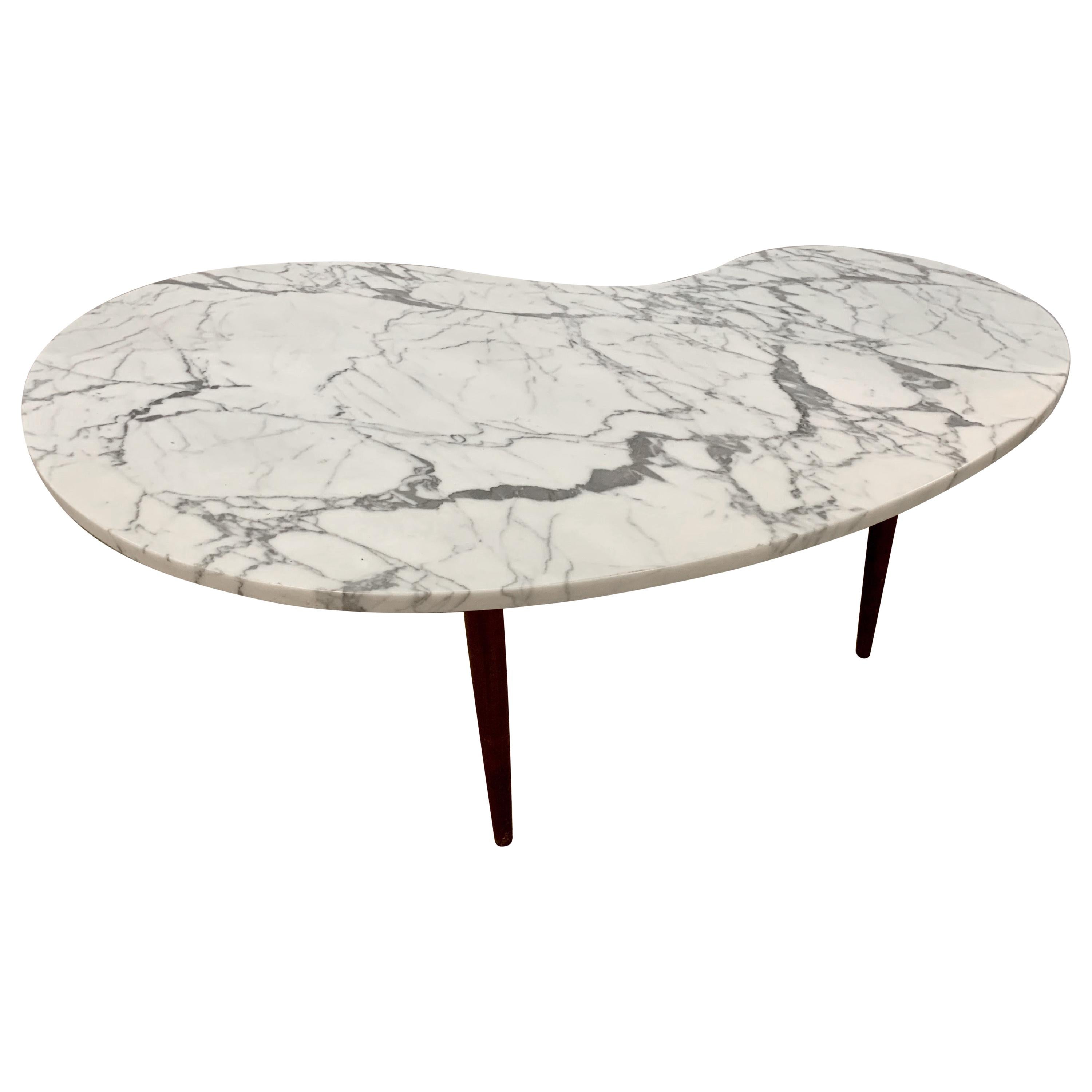 Mid-Century Modern Kidney Shape Marble Top Coffee Cocktail Table