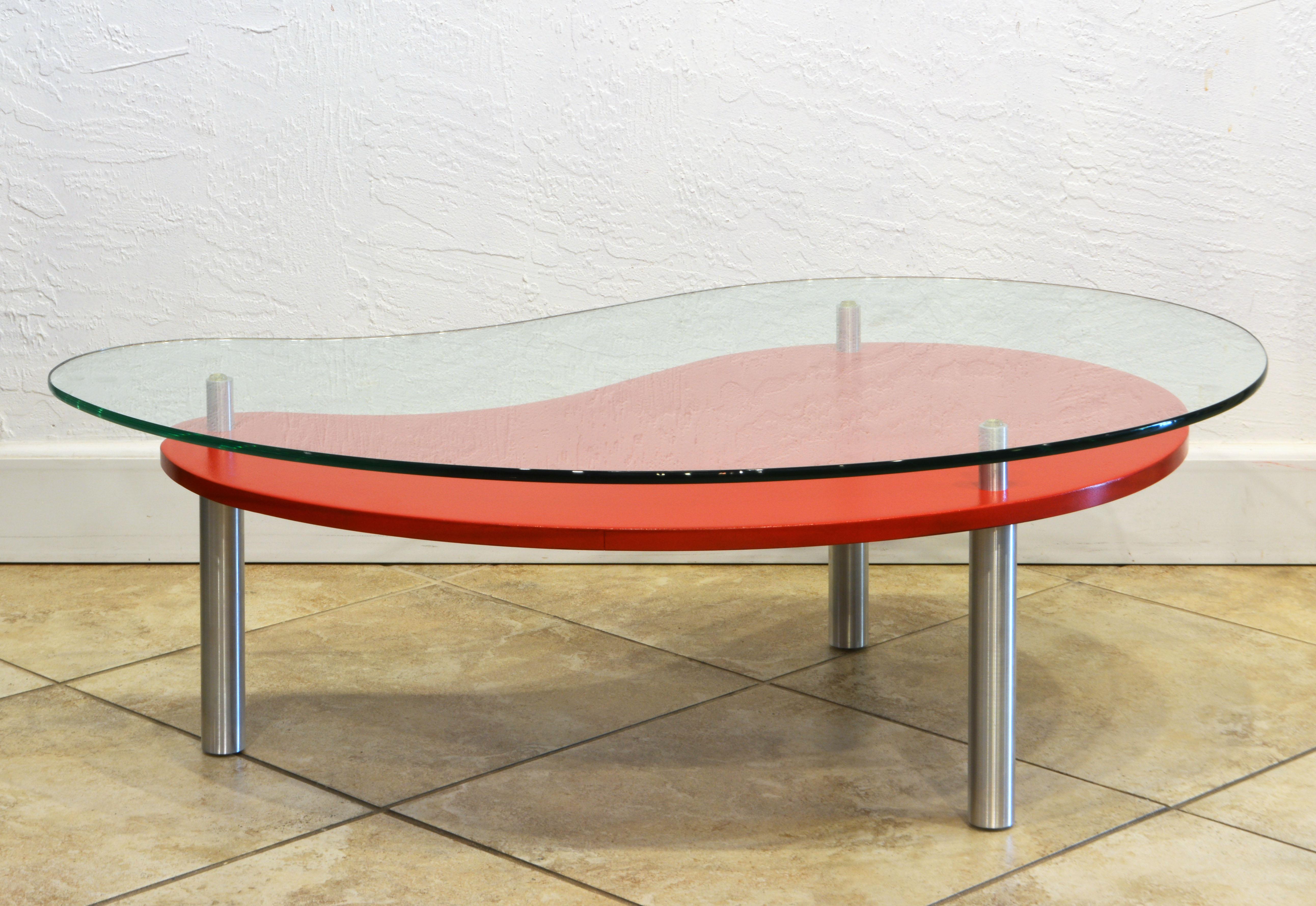 American Mid-Century Modern Kidney Shape Two Tier Customized Glass Top Coffee Table