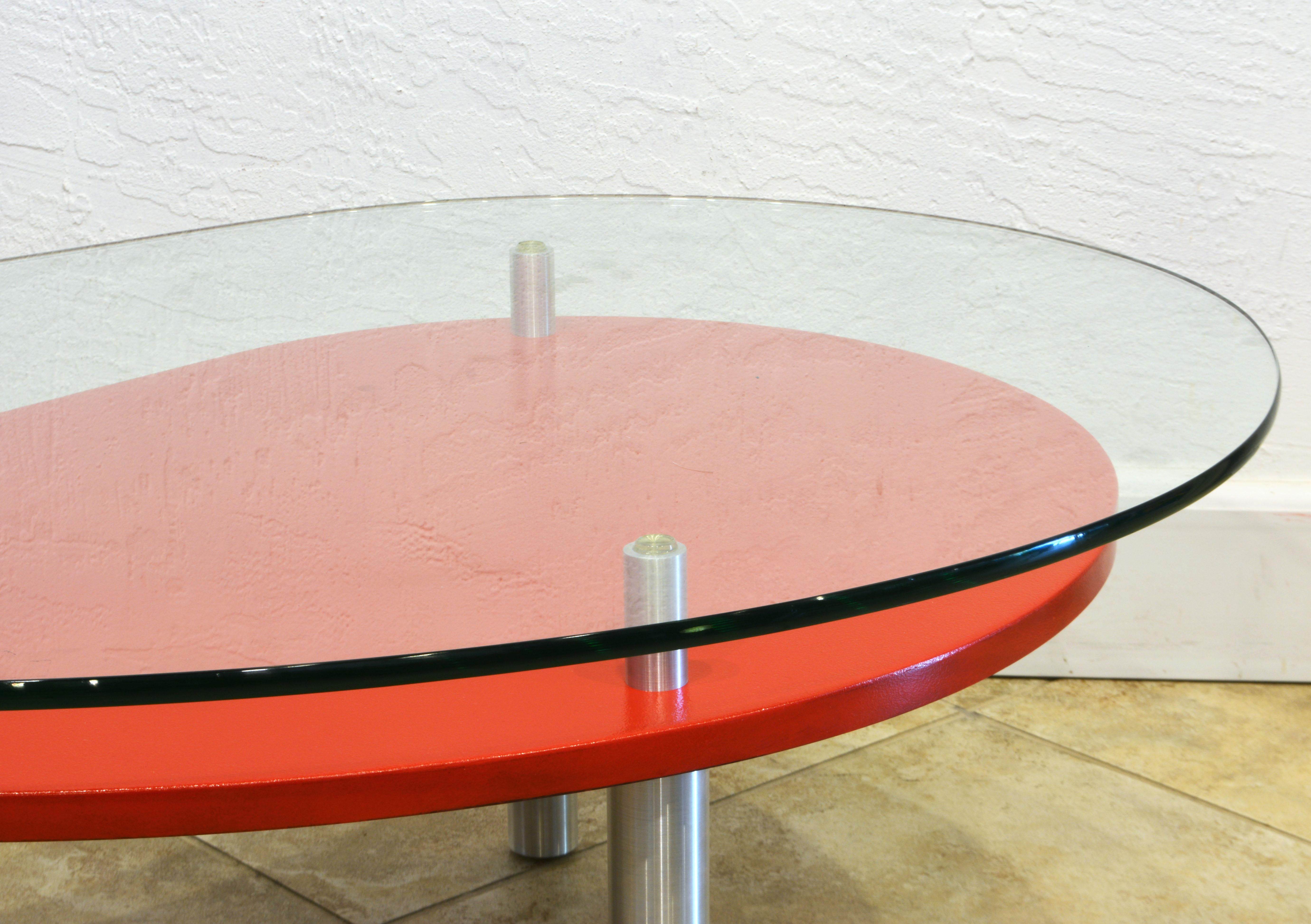 Mid-Century Modern Kidney Shape Two Tier Customized Glass Top Coffee Table In Good Condition In Ft. Lauderdale, FL