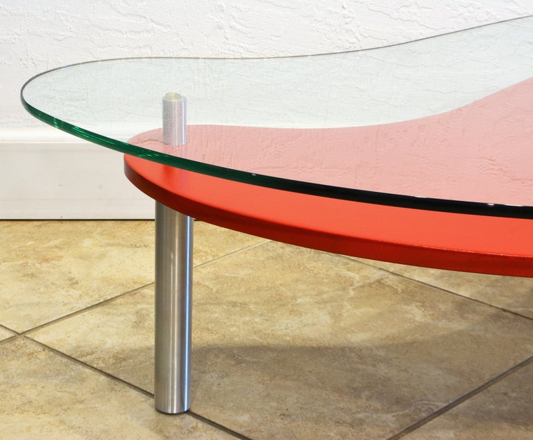 MidCentury Modern Kidney Shape Two Tier Customized Glass Top Coffee