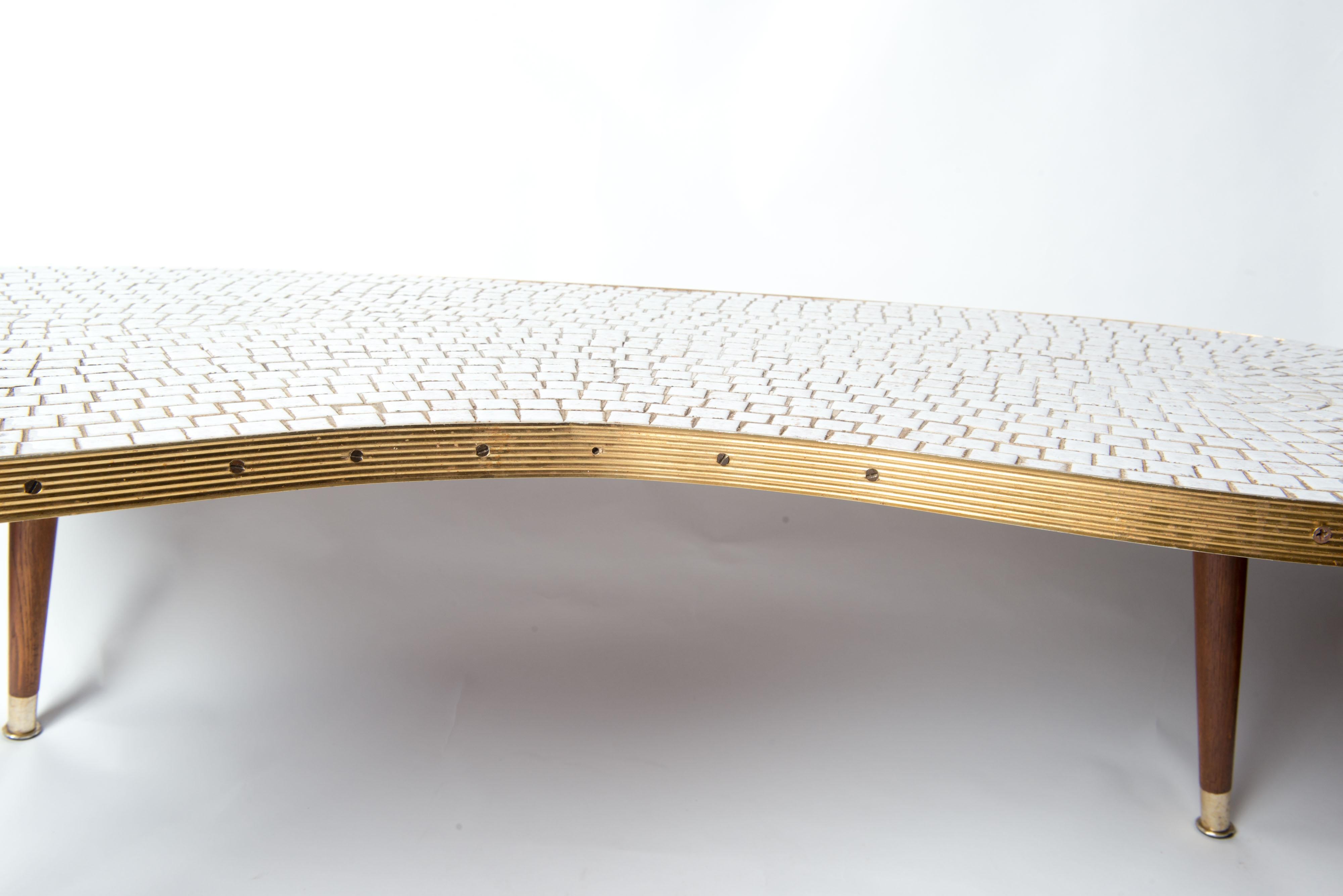 Brass Mid-Century Modern Kidney Shaped Mosaic Tile Table