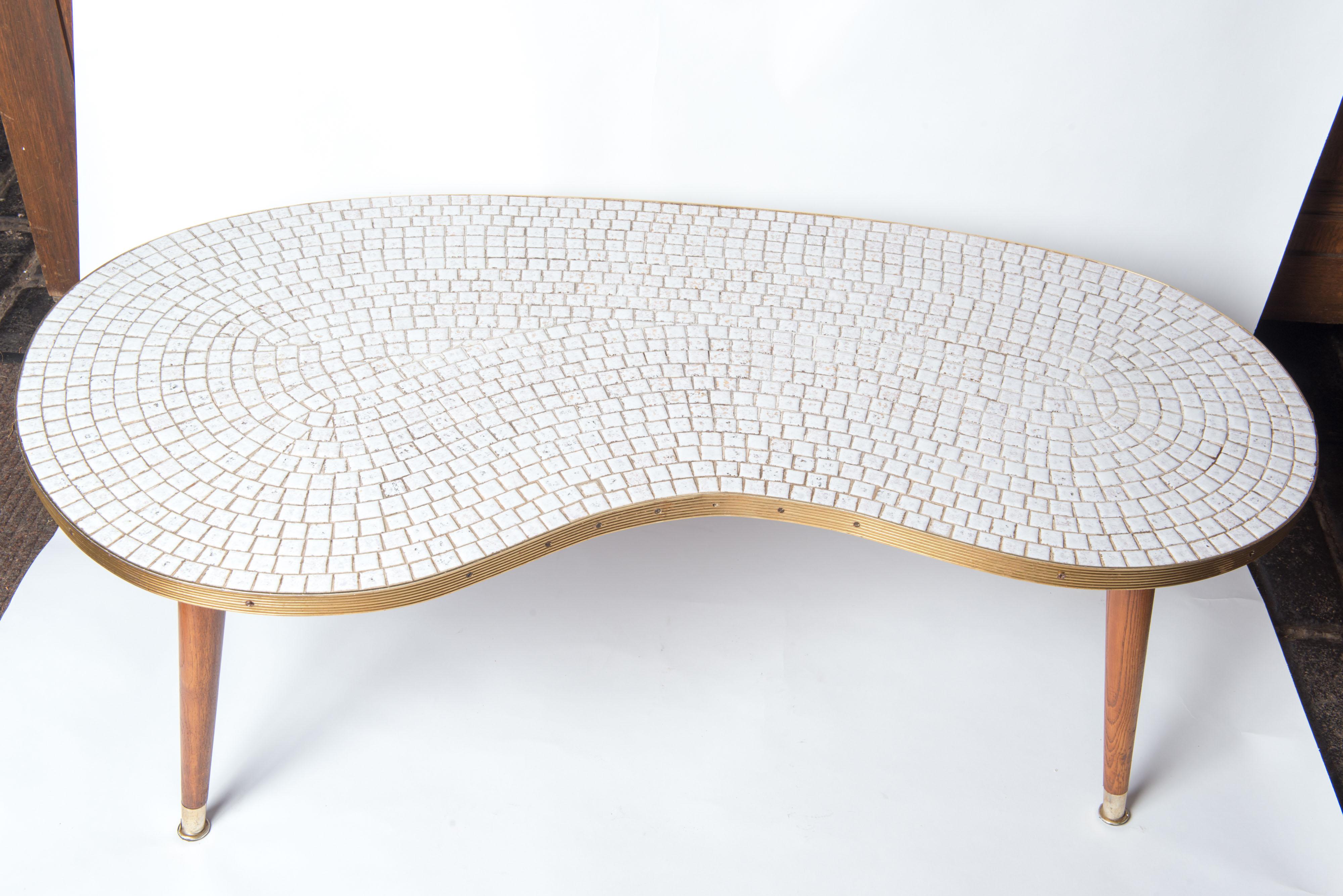 Mid-Century Modern Kidney Shaped Mosaic Tile Table