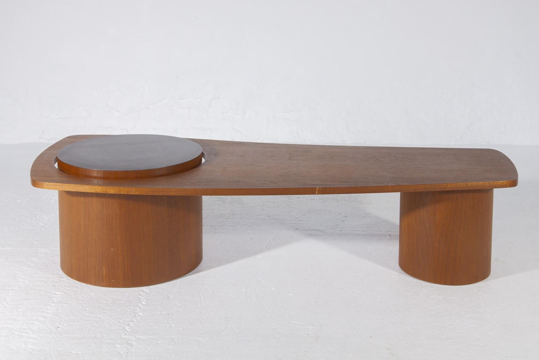 Hand-Crafted Mid Century Modern Kidney Shaped Teak Coffee Table 1960s.