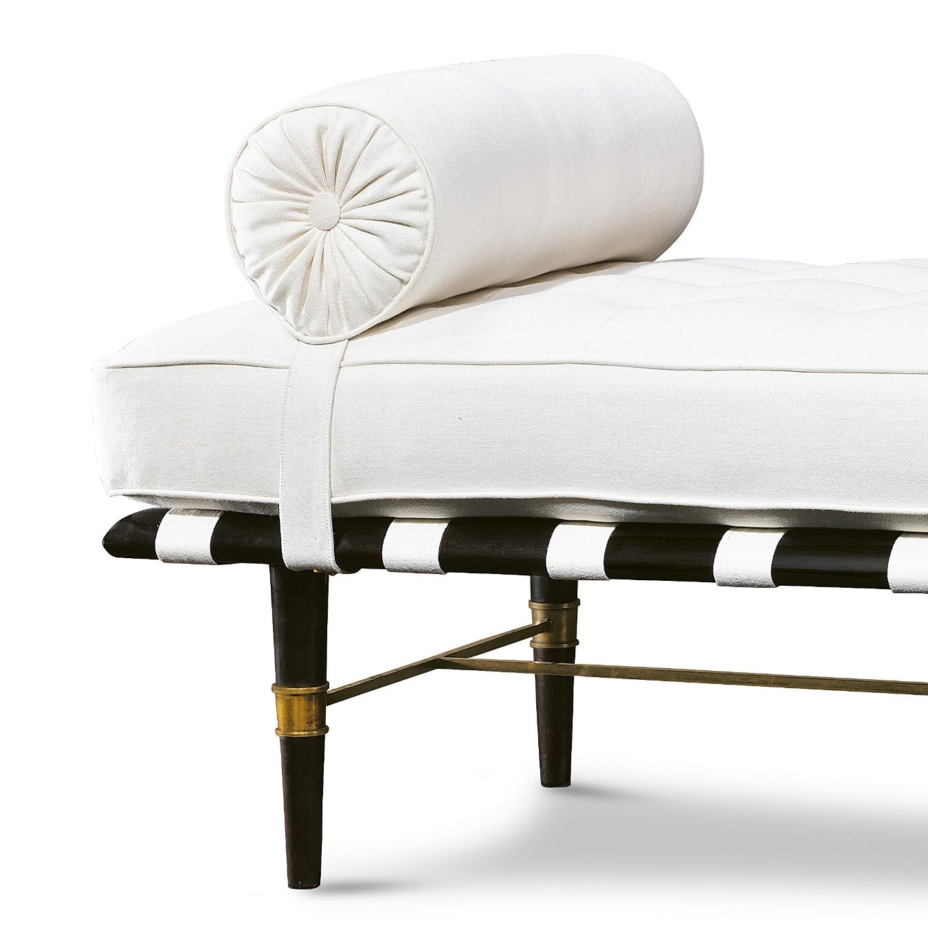 Mid-Century Modern Kiel Bench, Wood Base, Tufted Seat and Side Rollers ...