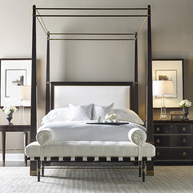 MidCentury Modern Kiel Bench, Wood Base, Tufted Seat and Side Rollers