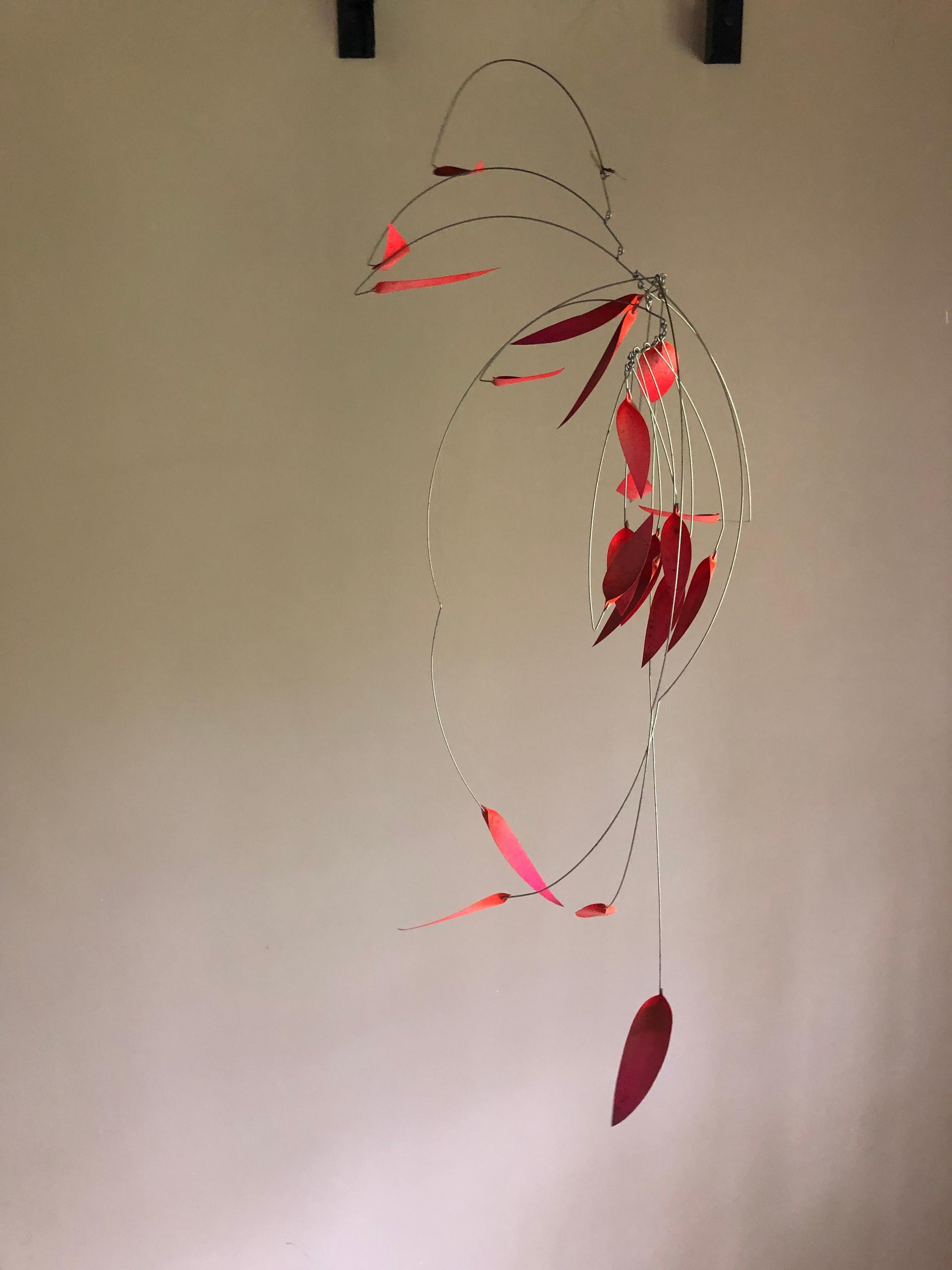 Mid-Century Modern Kinetic Mobile Sculpture in Red 1