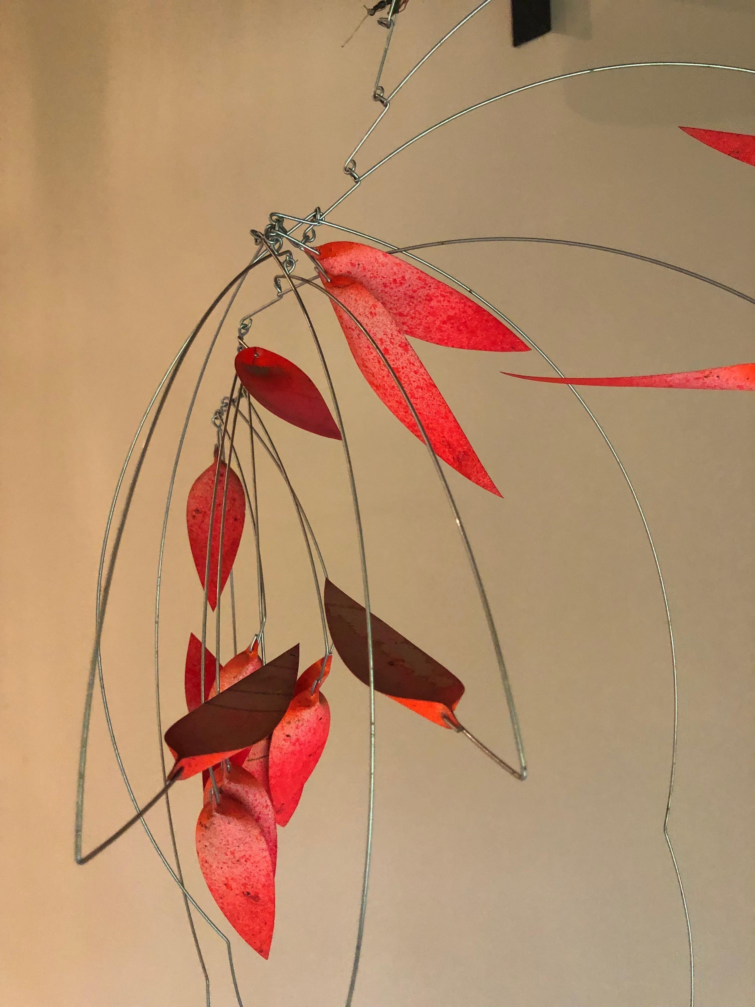 Mid-Century Modern Kinetic Mobile Sculpture in Red 2