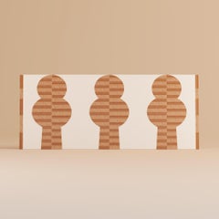 Mid-century Modern King Bed Geometric Pattern Headboard Marquetry White & Beige