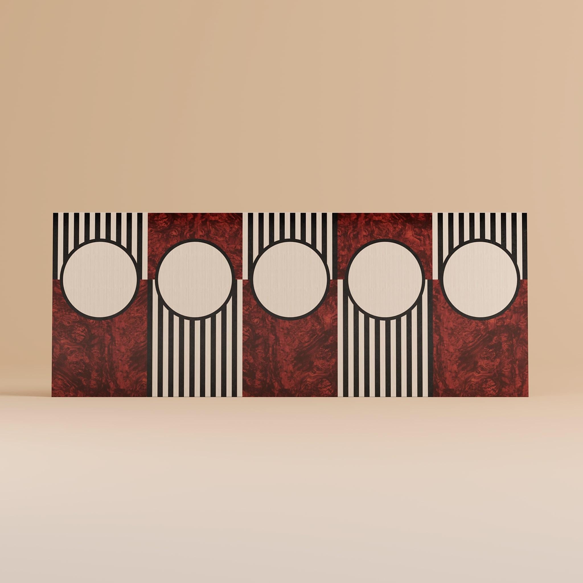 Portuguese Mid-Century Modern King Bed Headboard Geometric Art Deco Pattern Wood Marquetry For Sale