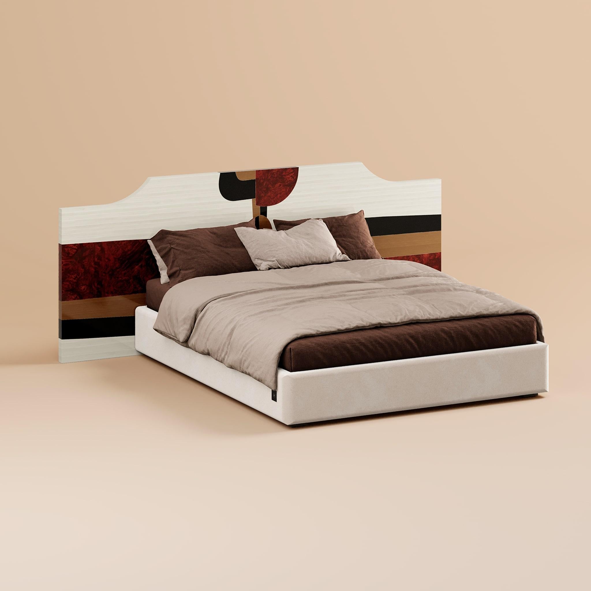 Mid-Century Modern King Bed Headboard Geometric Pattern in Wood Marquetry 
Natalia King Bed is a modern statement bed design that brings artistic flair and contemporary elegance to your bedroom decor. Its headboard features a striking marquetry