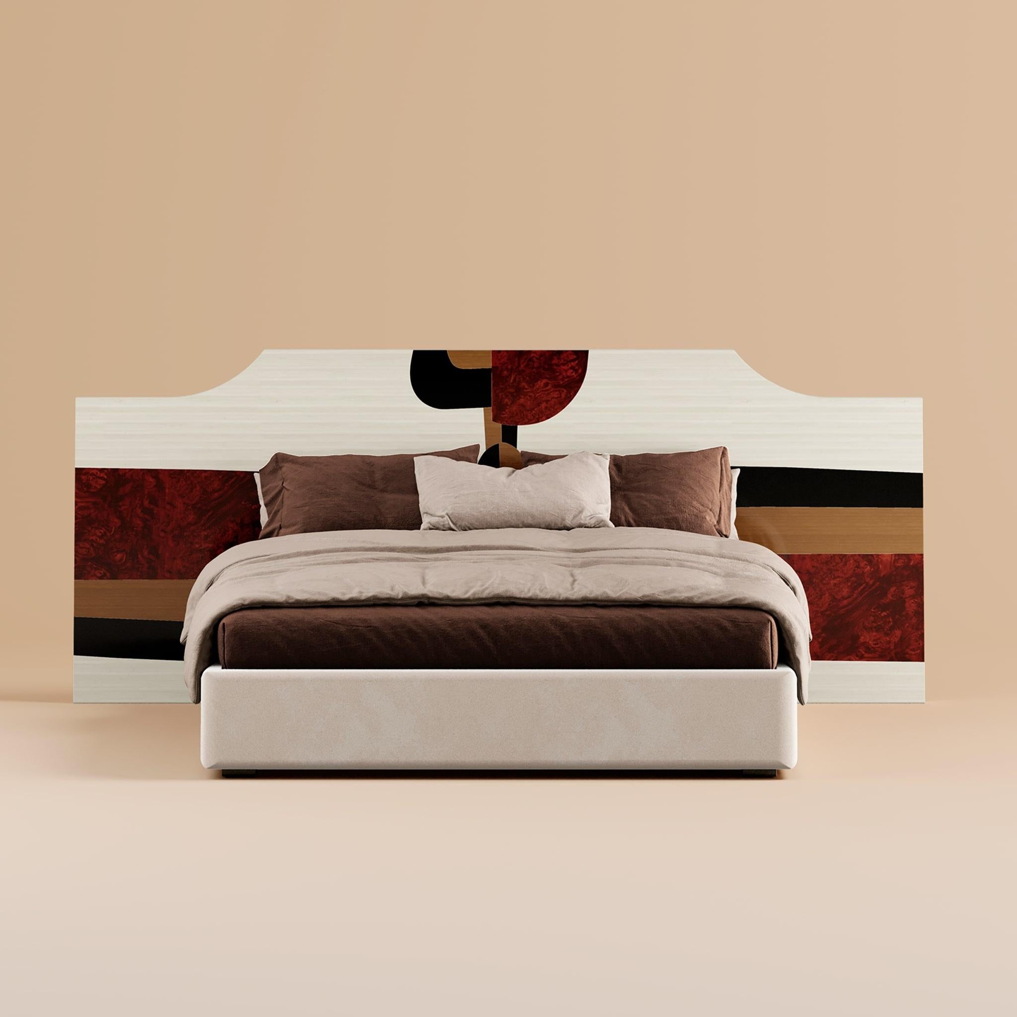 Portuguese Mid-Century Modern King Bed Headboard Geometric Pattern in Wood Marquetry For Sale
