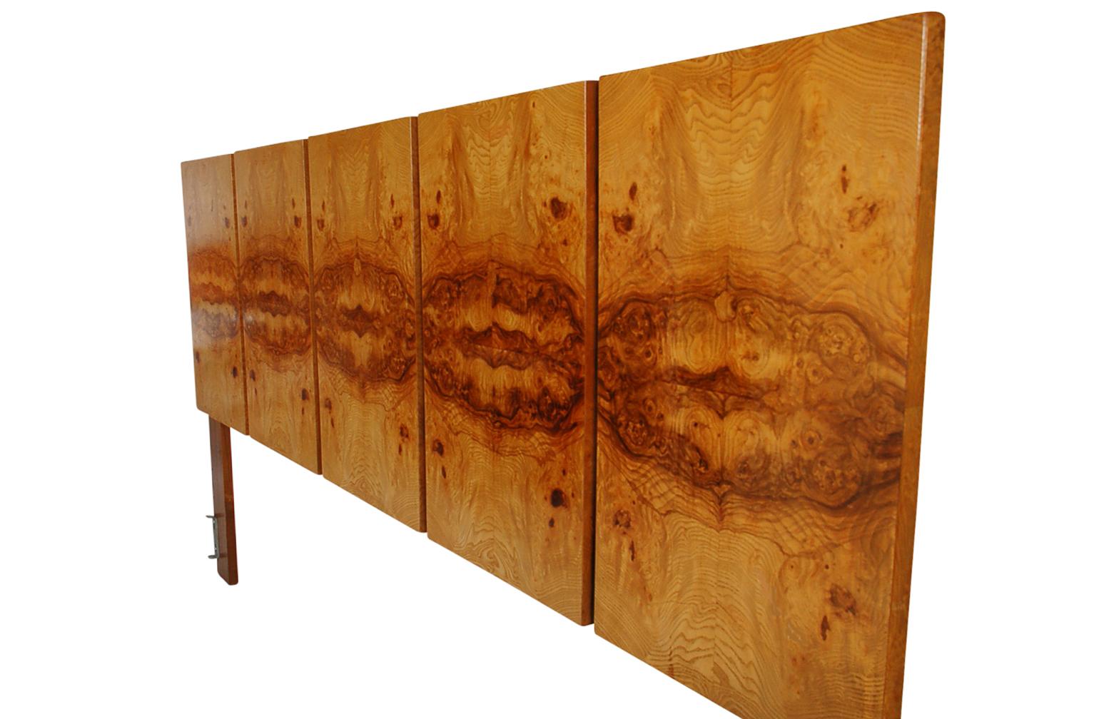 American Mid-Century Modern King Size Headboard Attributed to Milo Baughman in Olive Burl