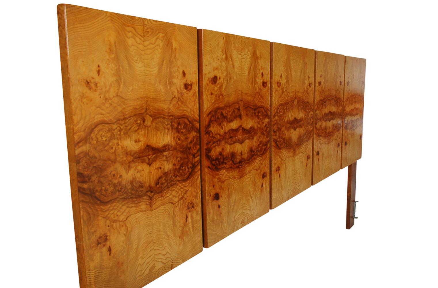 Wood Mid-Century Modern King Size Headboard Attributed to Milo Baughman in Olive Burl