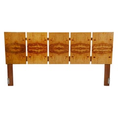 Mid-Century Modern King Size Headboard Attributed to Milo Baughman in Olive Burl