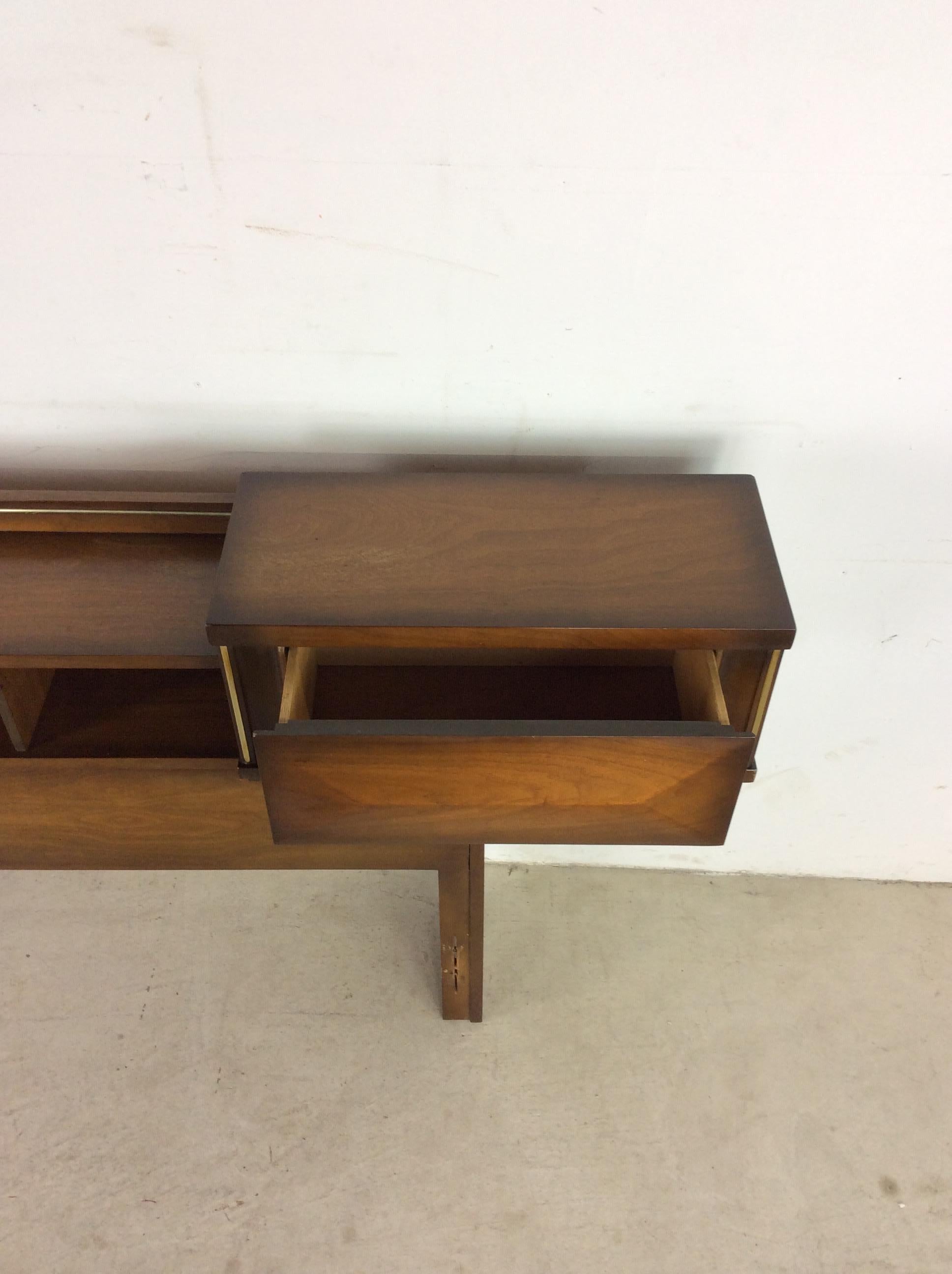 Veneer Mid-Century Modern King Size Headboard with Two Drawers For Sale
