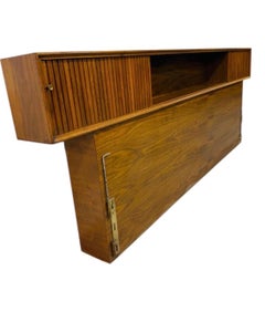 Mid-Century Modern King Size Walnut Tambour Storage Headboard