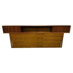 Mid-Century Modern King Size Walnut Tambour Storage Headboard