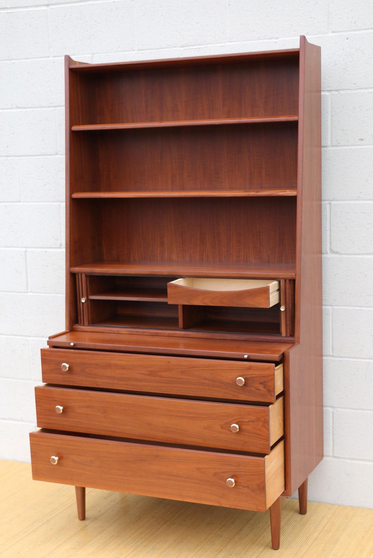 American Mid Century Modern Kipp Stewart for Drexel Secretary Desk Hutch With Bookcase For Sale