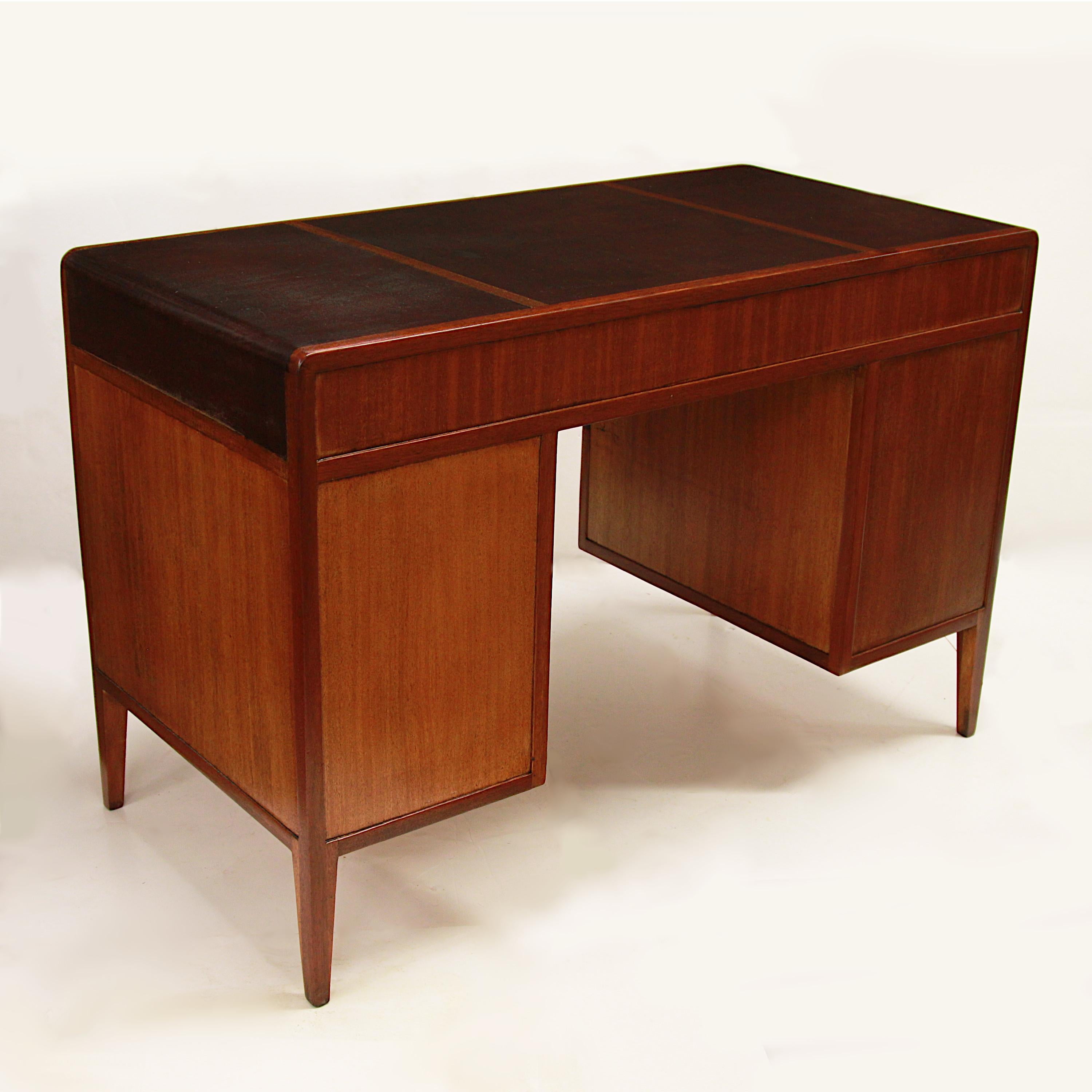 Cast Mid-Century Modern Kneehole Leather-Top Desk by Edward Wormley for Dunbar